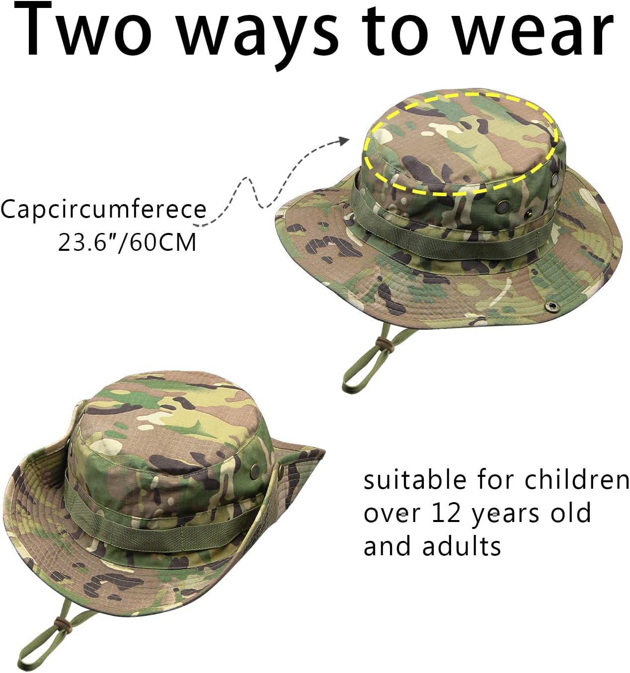 Camo Boonie Hat for Men Women, Military Tactical Wide Brim Bucket Hats, UPF50+ Jungle Sun Hats for Fishing Hunting Safari - Image 2