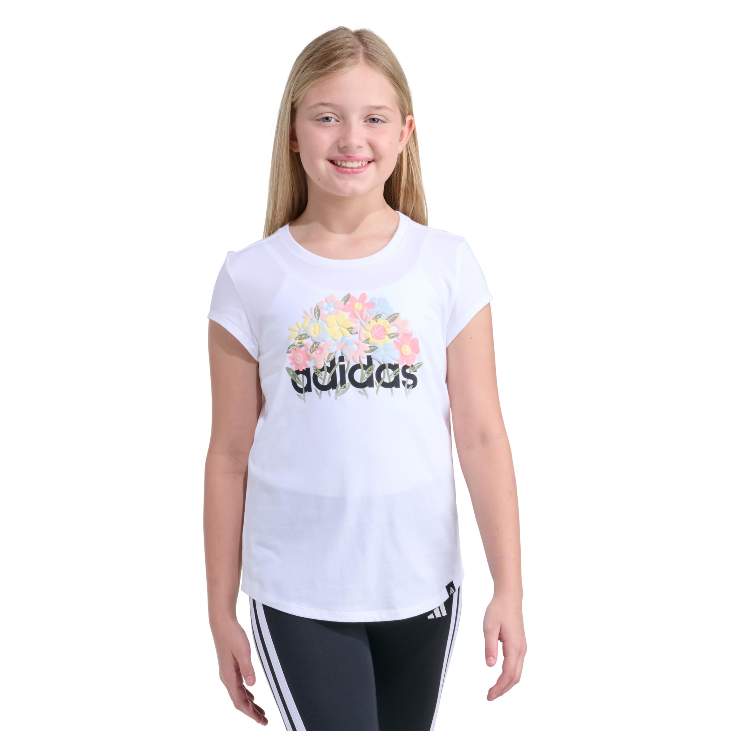 Girls’ Short Sleeve Logo Graphic T-Shirt – Soft Cotton or Cotton Blend Jersey Tee, Ribbed Crewneck