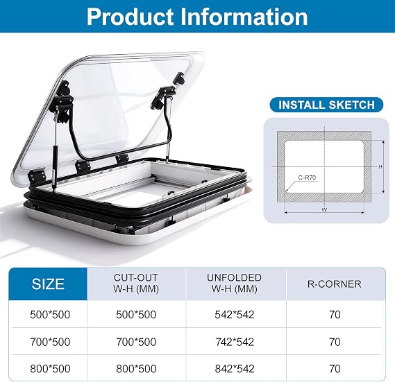 RV Skylight Replacement, Camper Skylight with LED, Screen and Shade