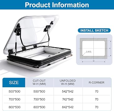 RV Skylight Replacement, Camper Skylight with LED, Screen and Shade