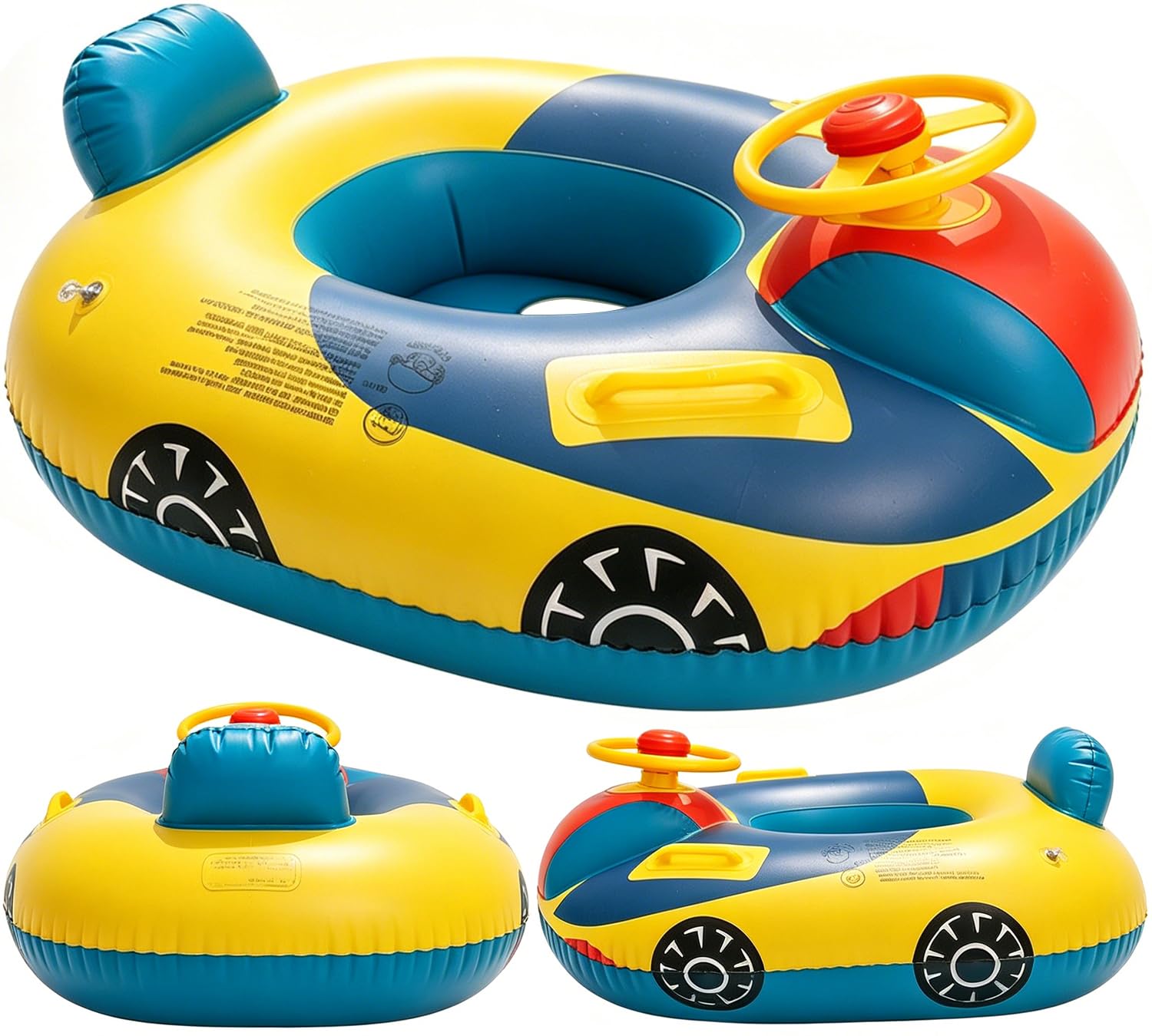 Baby Swimming Float Inflatable, Inflatable Car Pool Float with Steering Wheel Horn, Swimming Float Inflatables for Infants, Baby Swimming Ring for Age 6-36 Months Toddler Children B