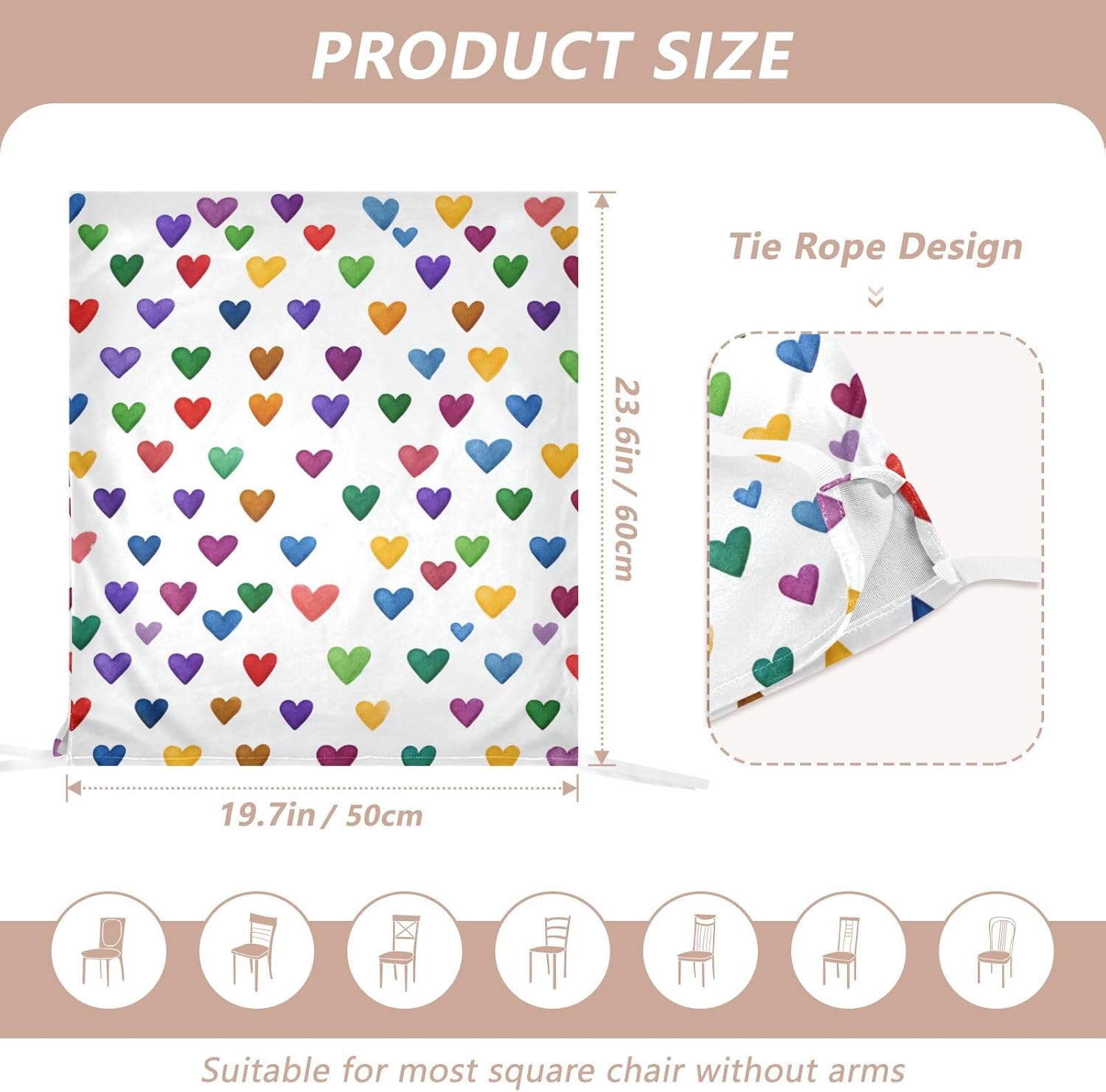 ALAZA Vintage Rainbow Hearts Chair Back Cover Set of 6, Washable Reusable Removable Chair Slipcovers Decorative Chair Cover for Home Kitchen Wedding Party