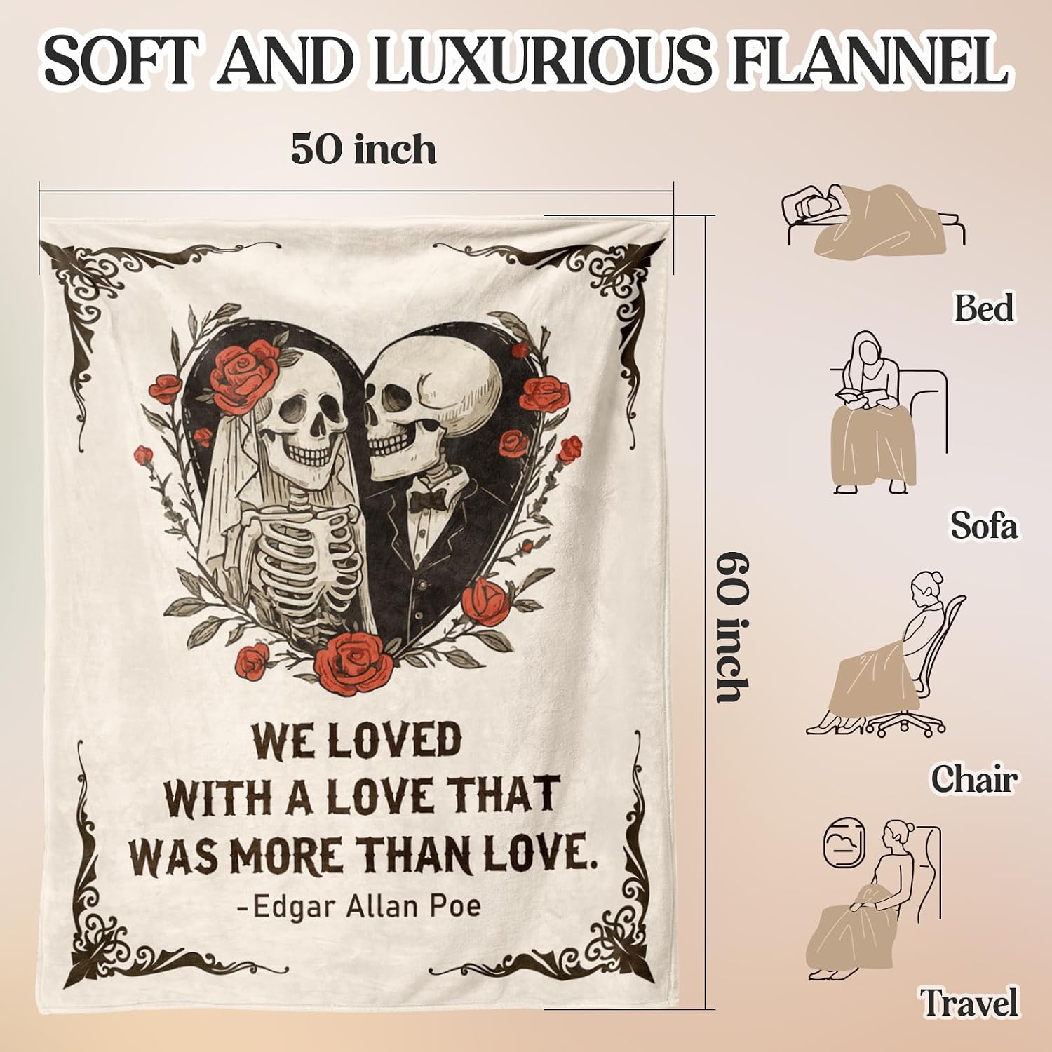 Nuowagify Anniversary Blanket 60"x50", Skeleton Couple Gifts for Him Her
