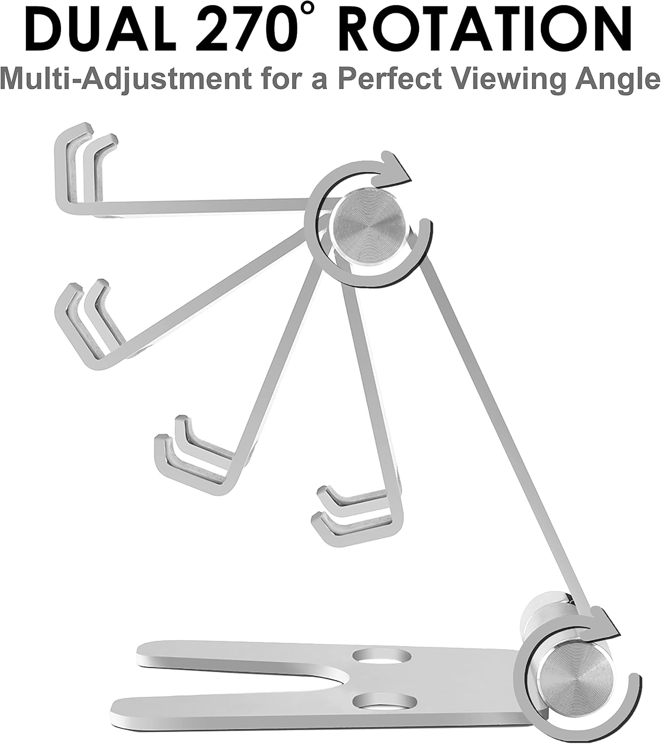 Pokanic Cell Phone Tablet Fully Foldable Stand Dock Holder Cradle Mount Organizer Charger Station Table Desk Bed Office School Kitchen Travel Portable Adjustable Multi-Angle Aluminum Non-Slip (Silver)