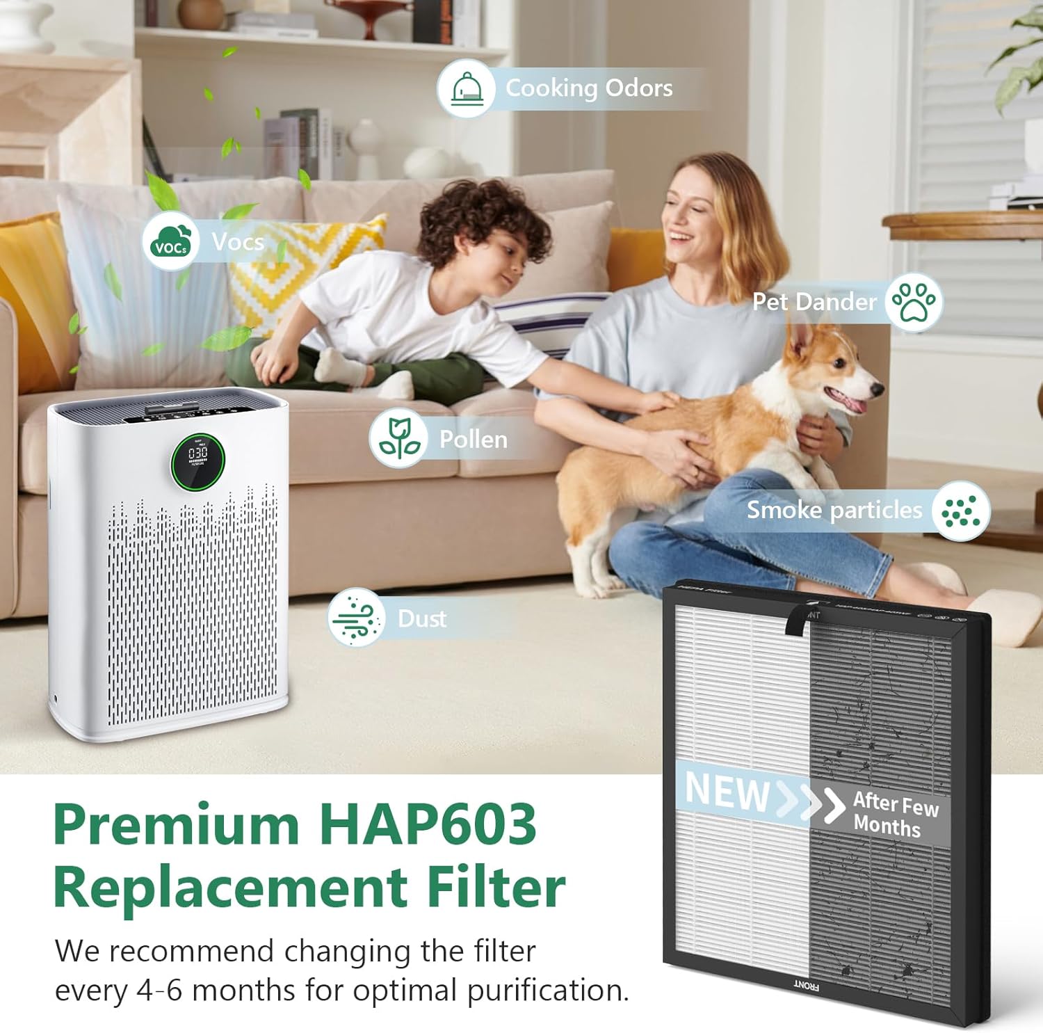 2 Packs HAP-603 Replacement Filter Compatible with ECOSELF HAP603 Air Cleaner Purifier, 3-in-1 HAP603 Replacement Filter, White - Image 4