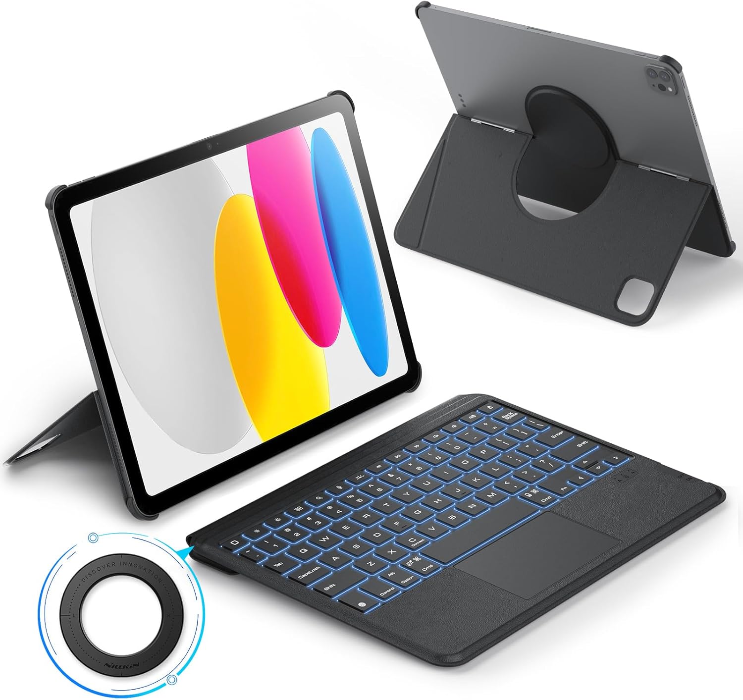Nillkin Magnetic Keyboard Case for iPad A16 11th Gen/iPad Air 11 inch M3/M2 with Detachable Keyboard,0-170° Adjustable Stand, 7- Colors Backlight, Thin and Light for iPad Pro 11" 4/3/2 th -Black
