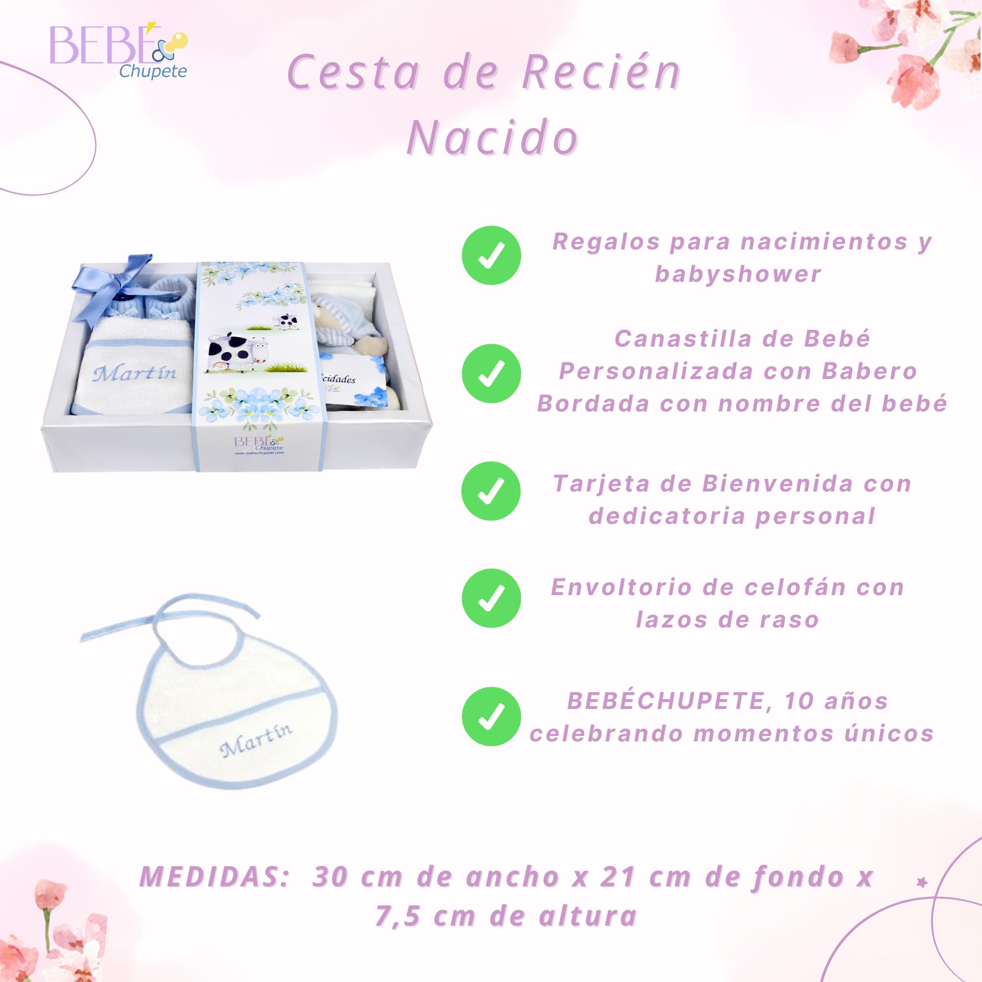 BEBÉCHUPETE Regalos bebes recien nacidos originales personalizados - Cosas para bebes recien nacidos - Primera puesta bebe recien nacido - Regalo bebe recien nacido niña/o - Cestas bebe (Rosa)