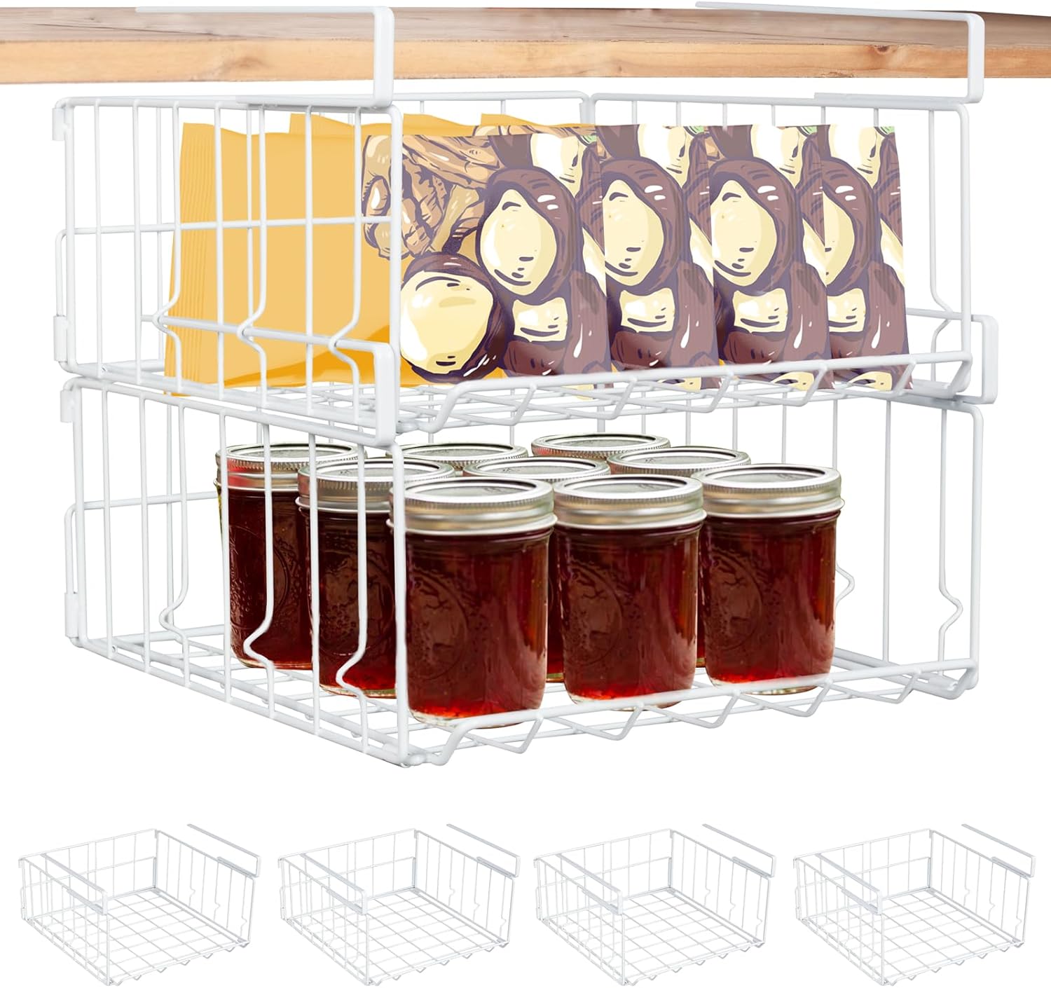 Hanging Under Shelf Storage Basket, 4 Pack Foldable Under Metal Desk