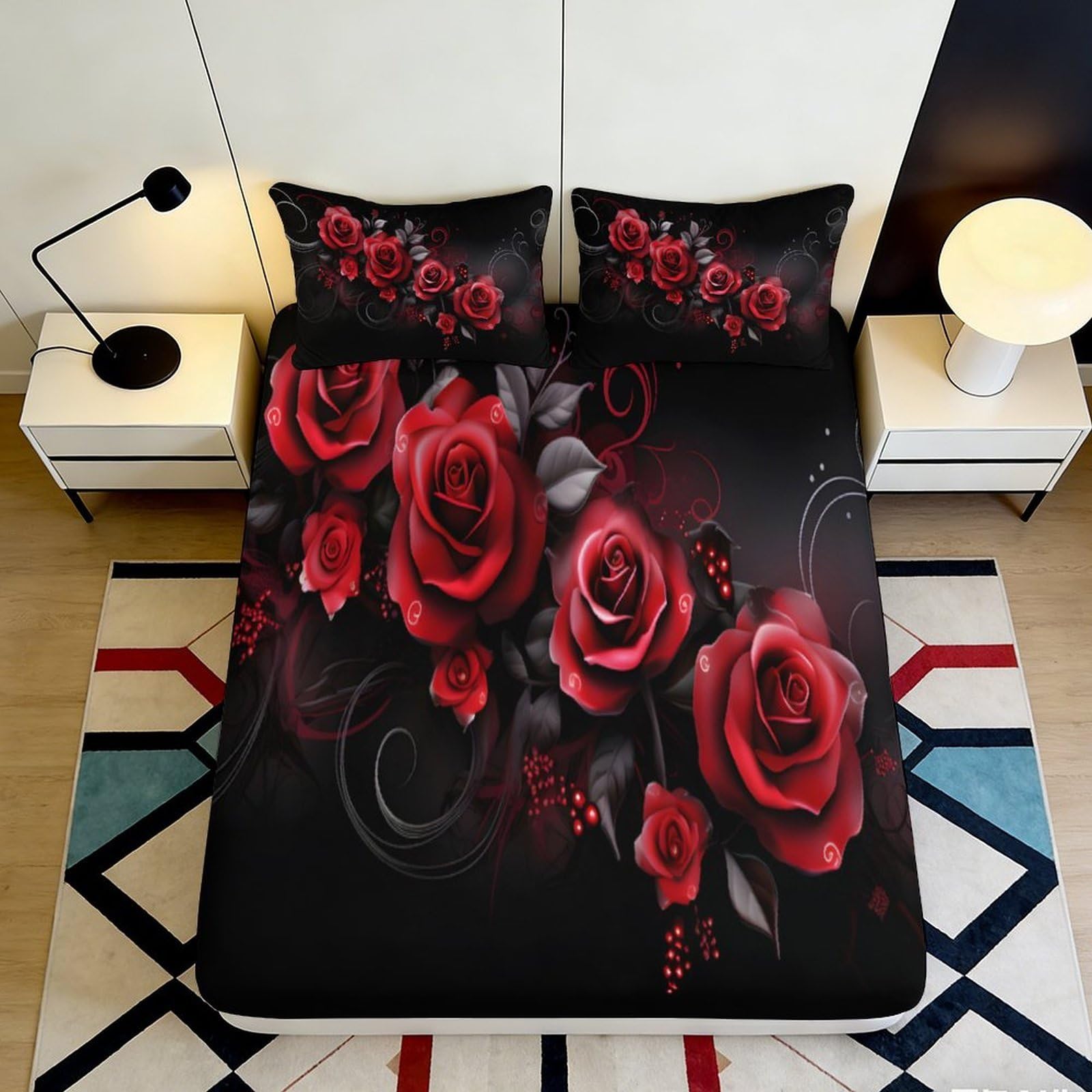 3D Printed Guitar Design Fitted Sheet Microfiber Deep Pocket Non-Slip Bedroom Guitar Mattress Fitted Cover Washable 200x200x25cm