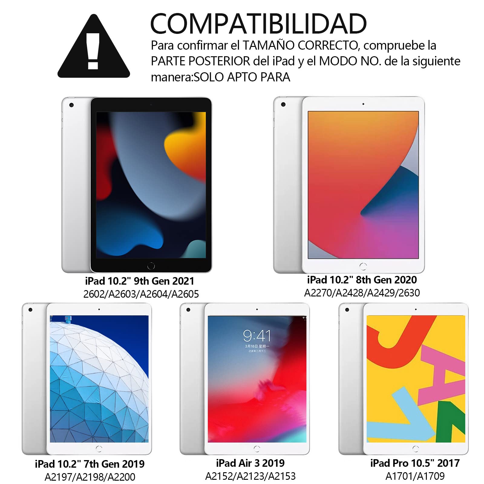 HOTLIFE Funda con Teclado para iPad 10.2 9th Gen 2021/iPad 8th 2020/iPad 7th 2019, Español Ñ con Inalámbrico Desmontable Teclado (QWERTY) para iPad Pro 10.5 2017/iPad Air 3 2019(Negro)