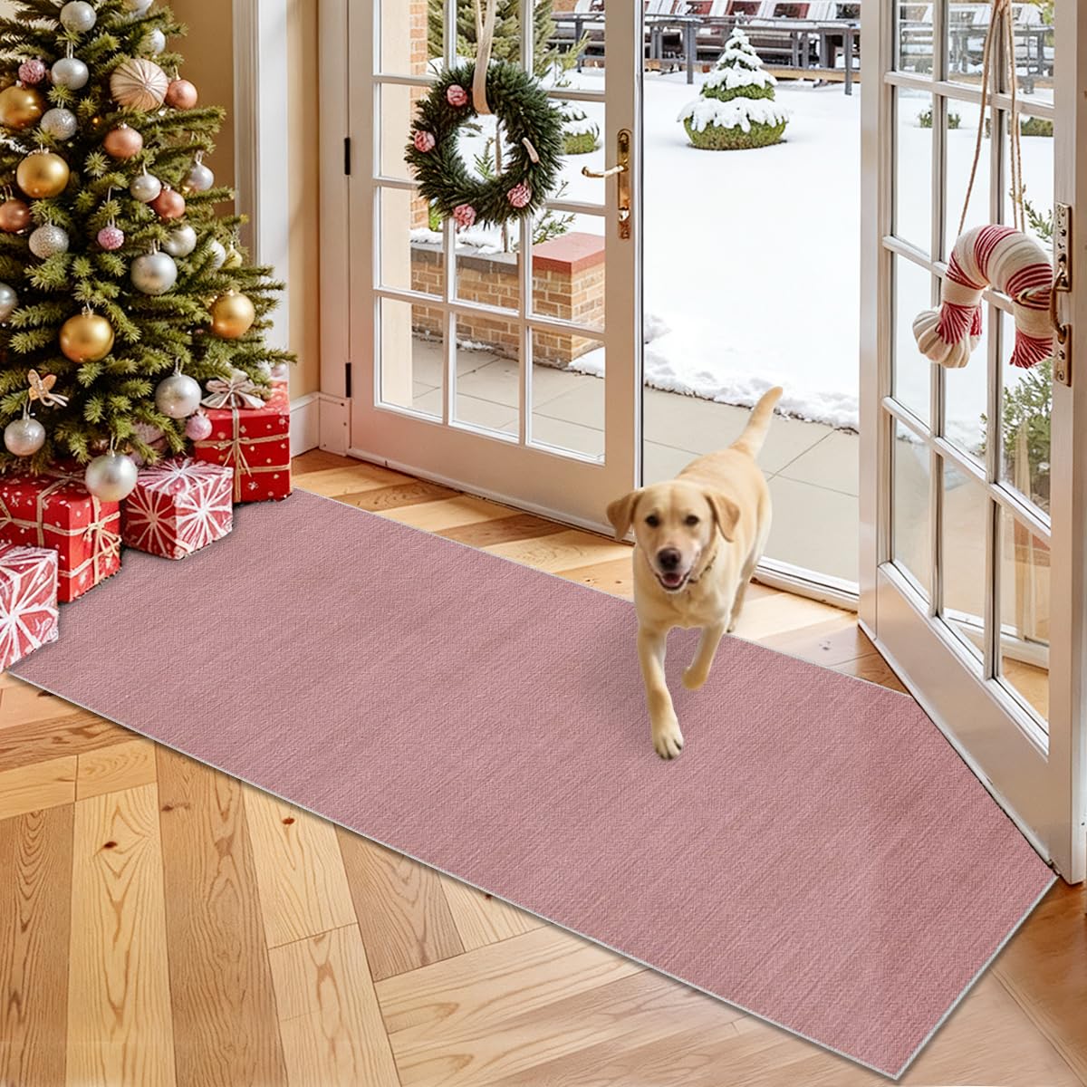 Teppich Läufer Teppichläufer Flur Läufer Teppich Rutschfester Waschbarer Teppich für Küche Läufer Schlafzimmer Bodenteppich für Flur Furteppich Läufer Lang Küchenteppich Rosenrosa 40 x 250cm
