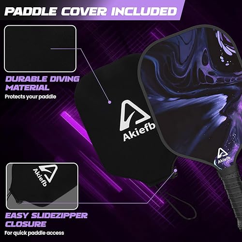 Miniatura 6 de Paletas de pickleball, Pickleball de fibra de carbono, núcleo de panal de polipropileno para control de potencia y giro, agarre cómodo