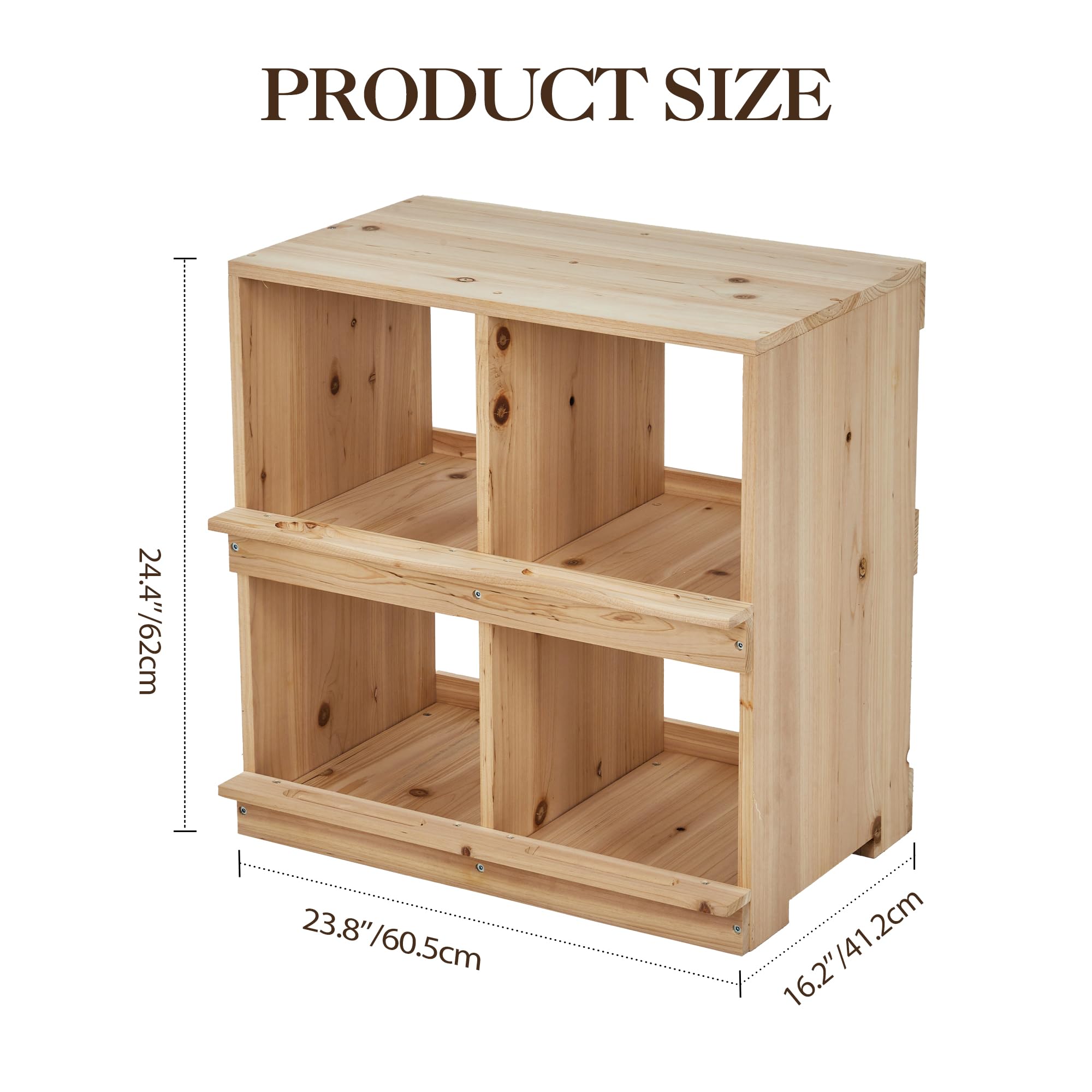 Garvee Gallinero de Madera con Nidal de Doble Capa de 4 Compartimentos, Caseta para Gallinas Ponedoras, Diseño Rural con Techo Inclinado, Montaje Sencillo, para Interior del Corral, Madera Natural