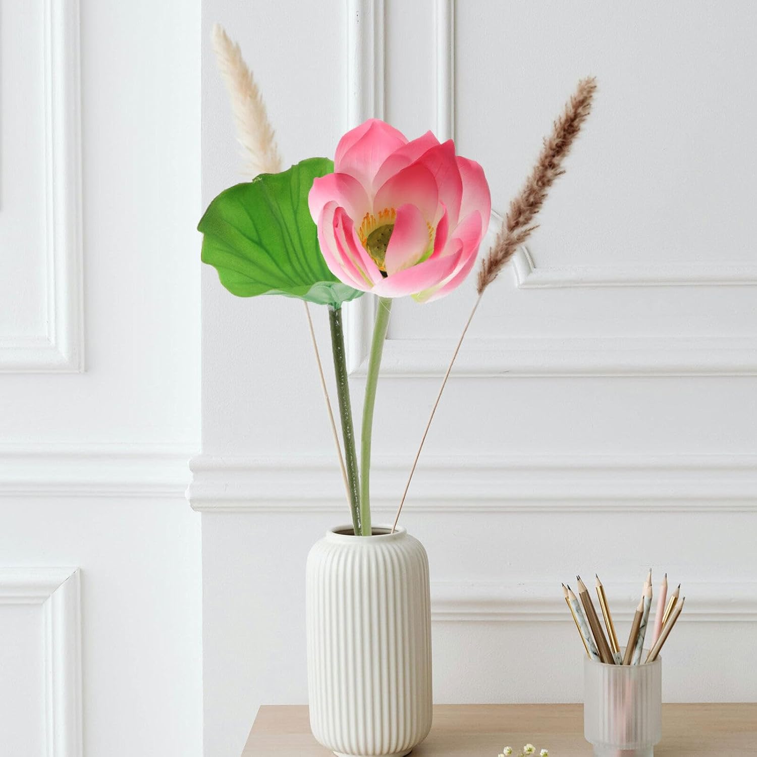 PRETYZOOM Artificial Lotus Leaf Decoration 31.49 Inch Floating Lily Pads for Pond Aquarium and Home Decor Realistic Simulated Lotus Stems with 7 Leaves