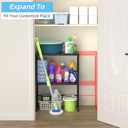 Miniatura 7 de Estantes de almacenamiento de metal expandibles de 2 niveles, estanterías resistentes de 150 libras y almacenamiento, organización de utilidad