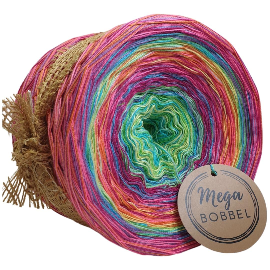 MegaBobbel*Konfetti*A507* (Außenfarbe: (Milka)+Hot Pink+Candy+Mango) Farbverlaufsgarn - Lace Garn Bobbel Wolle zum Häkeln & Stricken - 50% Baumwolle/50% Polyacryl (4 fädig, 3750m)