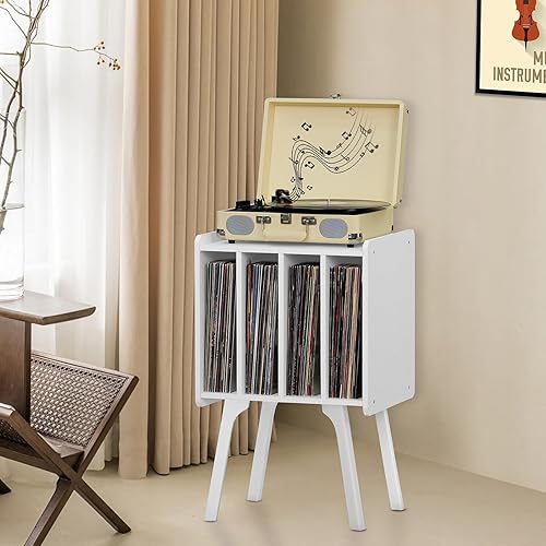 Miniatura 7 de Lerliuo Soporte para tocadiscos con almacenamiento para hasta 100 álbumes, soporte giratorio con patas de madera de haya, mesa de tocadiscos de
