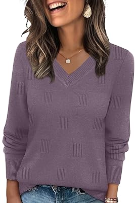 WIHOLL Sweaters for Women V Neck Long Sleeve Tops Fashion Lightweight Pullover Clothes Fall Outfits 2025