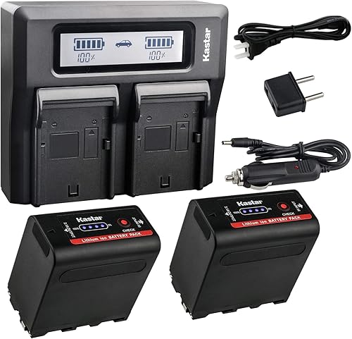 Miniatura 1 de Kastar Paquete de 2 baterías y cargador rápido LCD dual para Sony NP-F980 Pro NP-F970 HDR-AX2000 HDR-FX1 HDR-FX1000 HDR-FX1000E HDR-FX7 HDR-FX7E