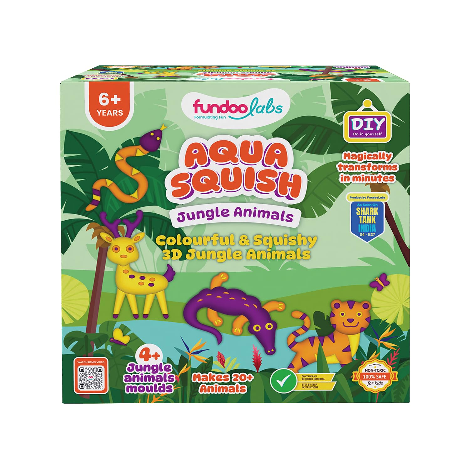 FundooLabs Aqua Squish Jungle Animals Kit | Make 20+ Colourful 3D Squishy Animals | STEAM Activity Kit | Non-Toxic 100% Safe | for Kids 6+-image-1