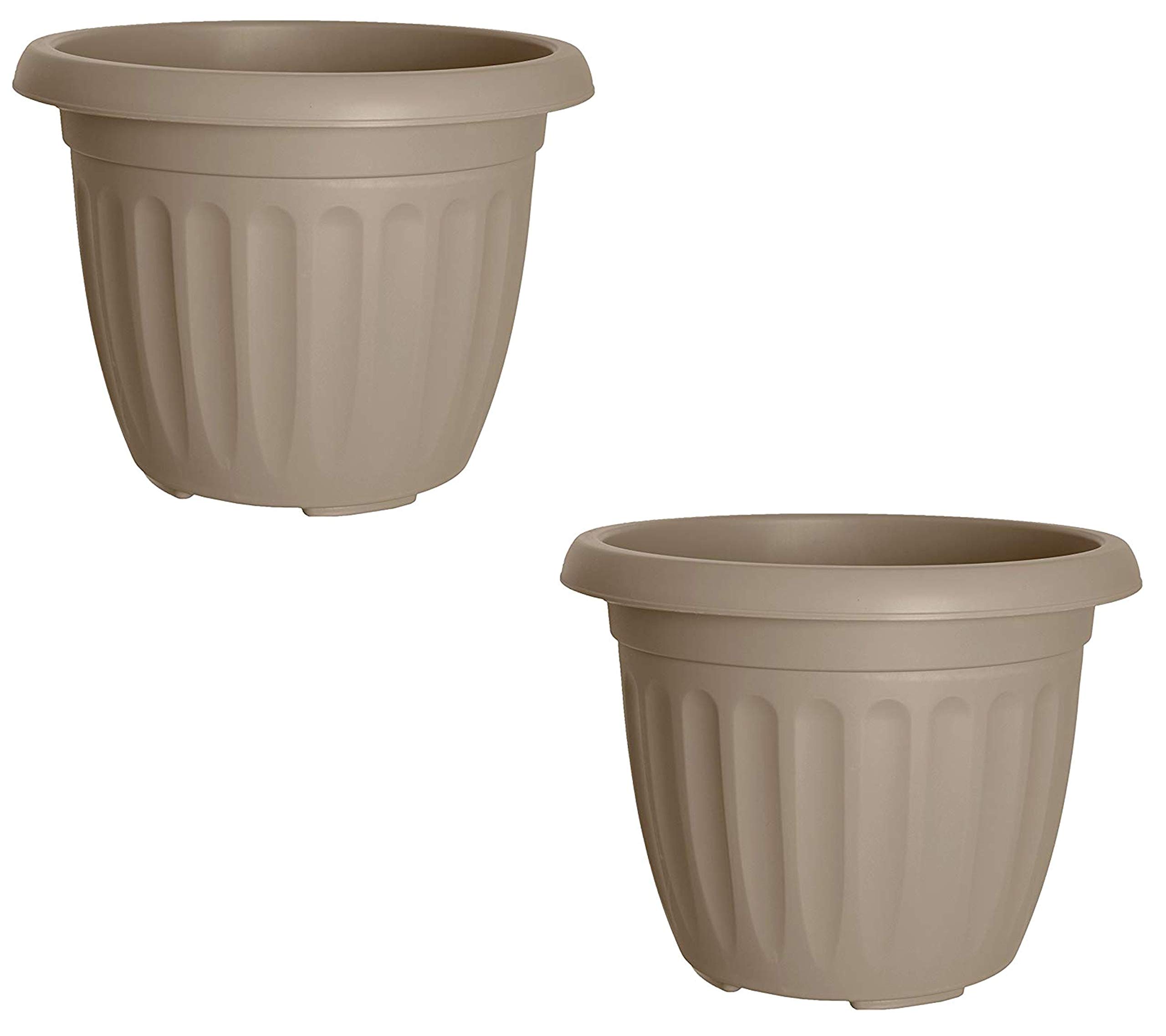 Whitefurze Plastics Set Of 2 Taupe Round 30Cm Athens Plastic Flower Plant Planter Pot