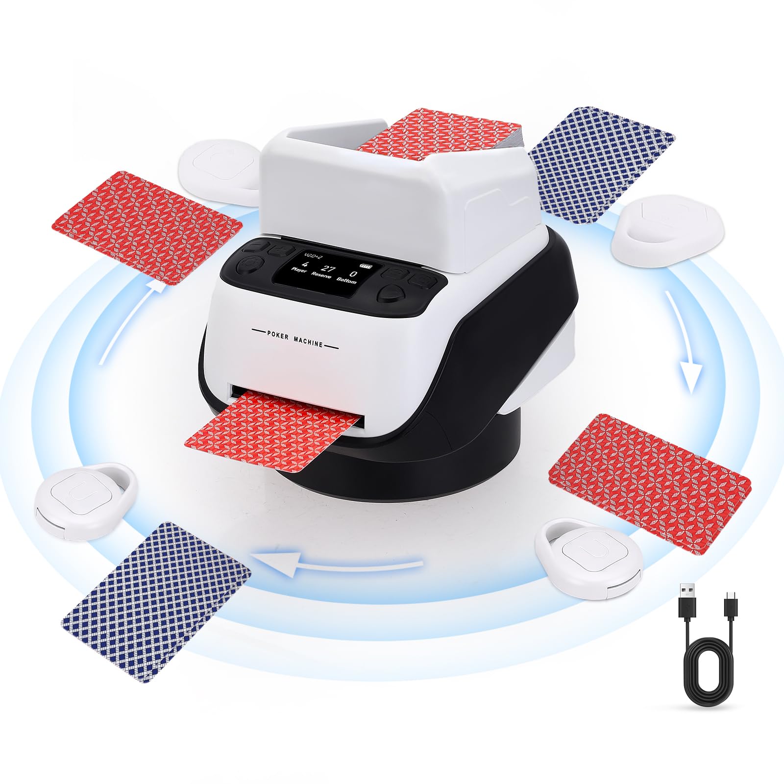 Distributore automatico di carte con telecomando – 4 mazzi, fino a 8 giocatori, generatore di carte elettrico per poker, ONU, Texas Hold'em – con estensione della carta, distanza di lancio regolabile