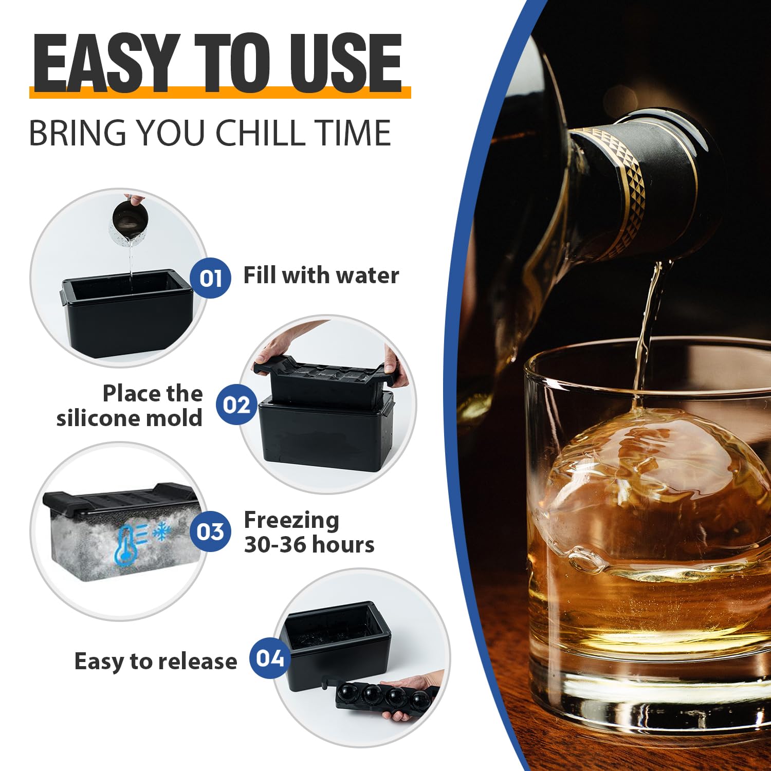 Transparente Eiswürfelbereiter, 8 große Kugeln, klare Eiskugelform für Whiskey, Cocktails, Bourbon, tolles Whisky-Geschenk für Männer