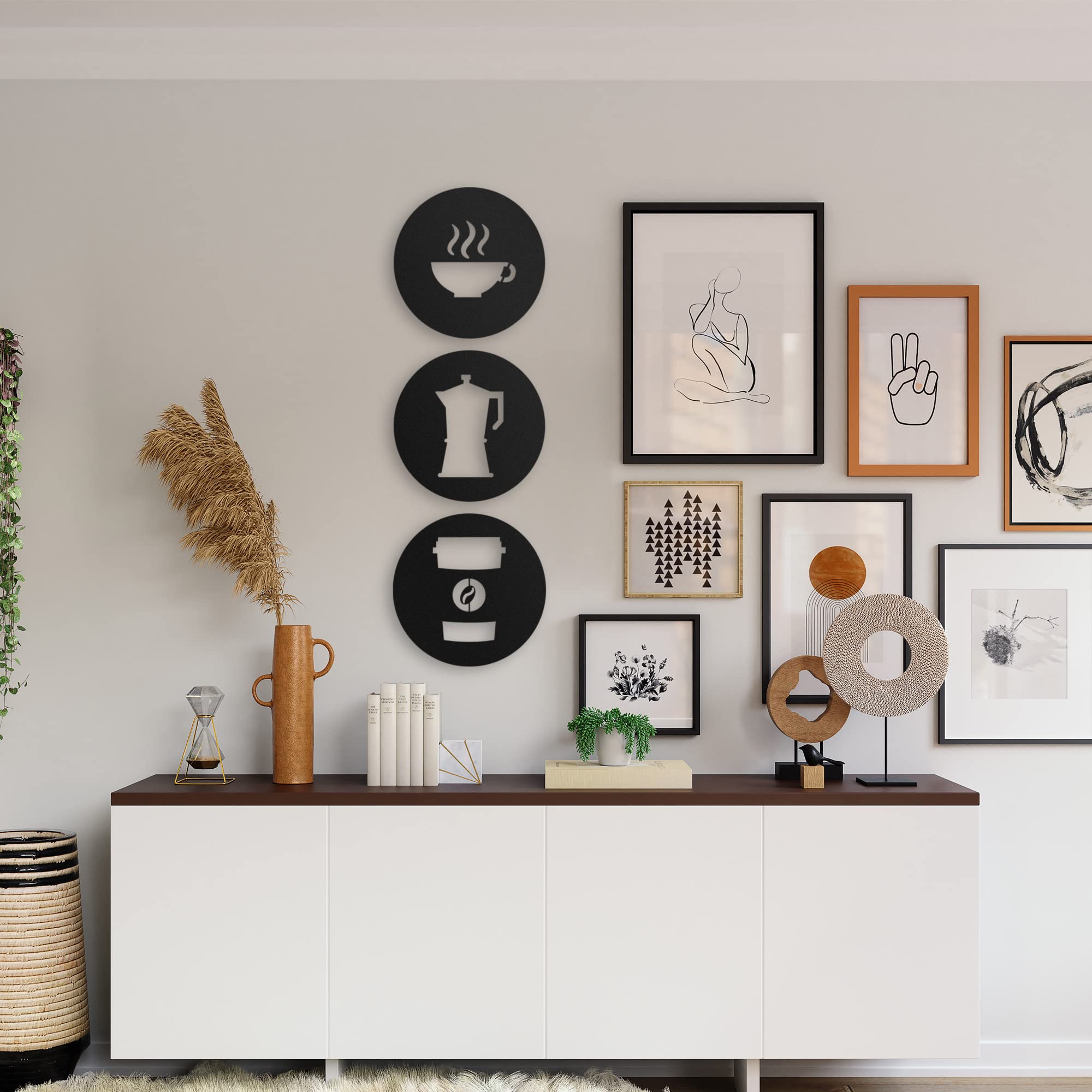 Arte De Metal Para Pared Línea De Decoración De Arte De Pared De Metal Minimalista, Mural De Pared, Esculturas De Pared, Pintura En Forma De Café Para Oficina, Cocina, Decorac Estilo Yo
