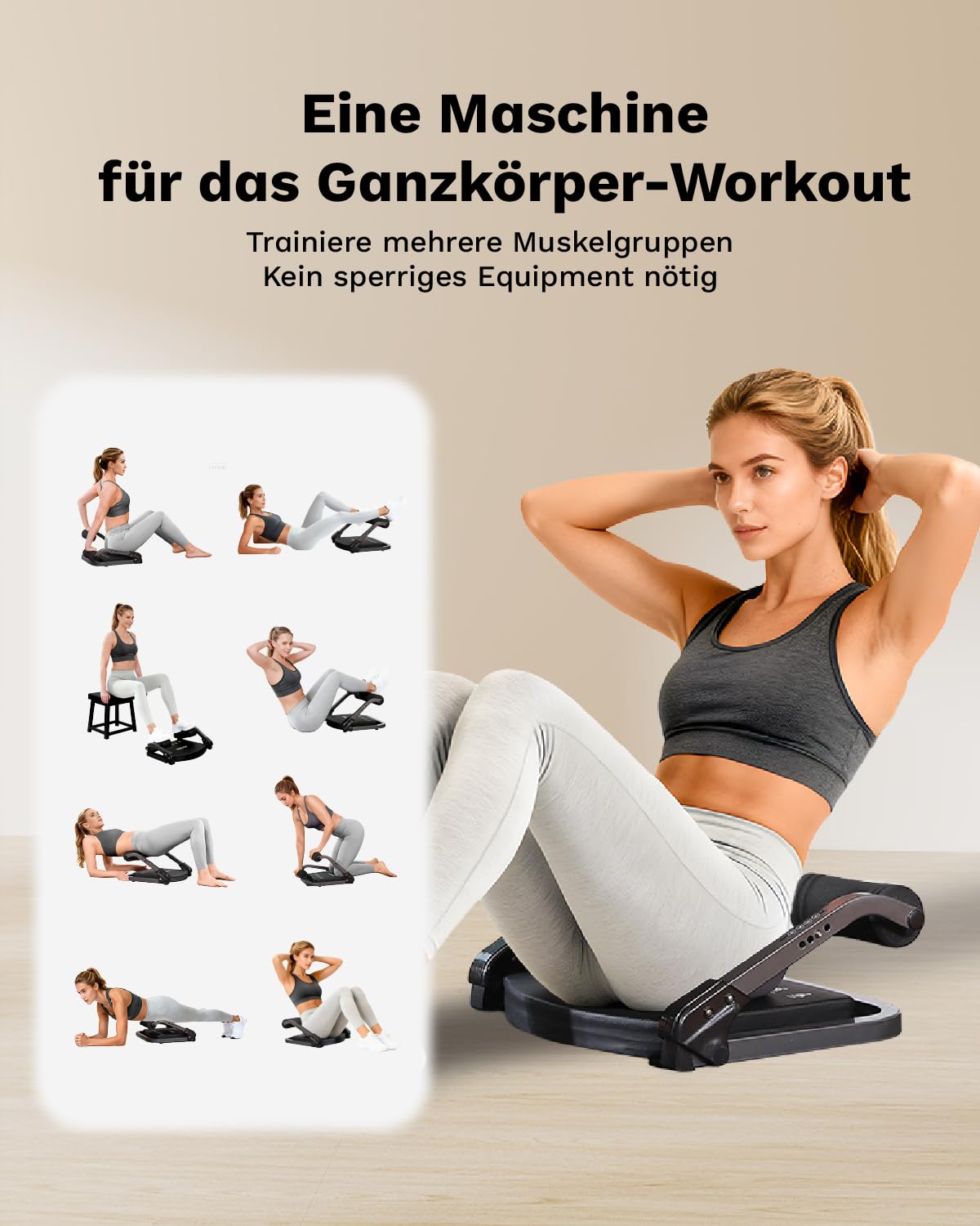 AIRHOP 8-in-1 Smart Core Ab Machine, klappbarer Bauchtrainer & Bauchmuskeltrainer bis 100 kg, Bauchtrainer für Zuhause & Büro, Ganzkörper-Workout Bauch Beine Po Trainingsgerät
