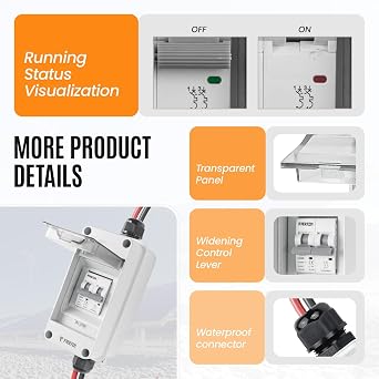 Solar Panel Disconnect Switch 1000V DC/AC 50A PV Disconnect Switch Outdoor Miniature Circuit Breaker IP65 More Space Quick Installation for Solar PV Array Homes Battery (1000V 50 Amp)