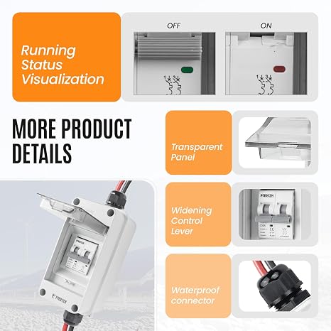 Solar Panel Disconnect Switch 1000V DC/AC 50A PV Disconnect Switch Outdoor Miniature Circuit Breaker IP65 More Space Quick Installation for Solar PV Array Homes Battery (1000V 50 Amp)