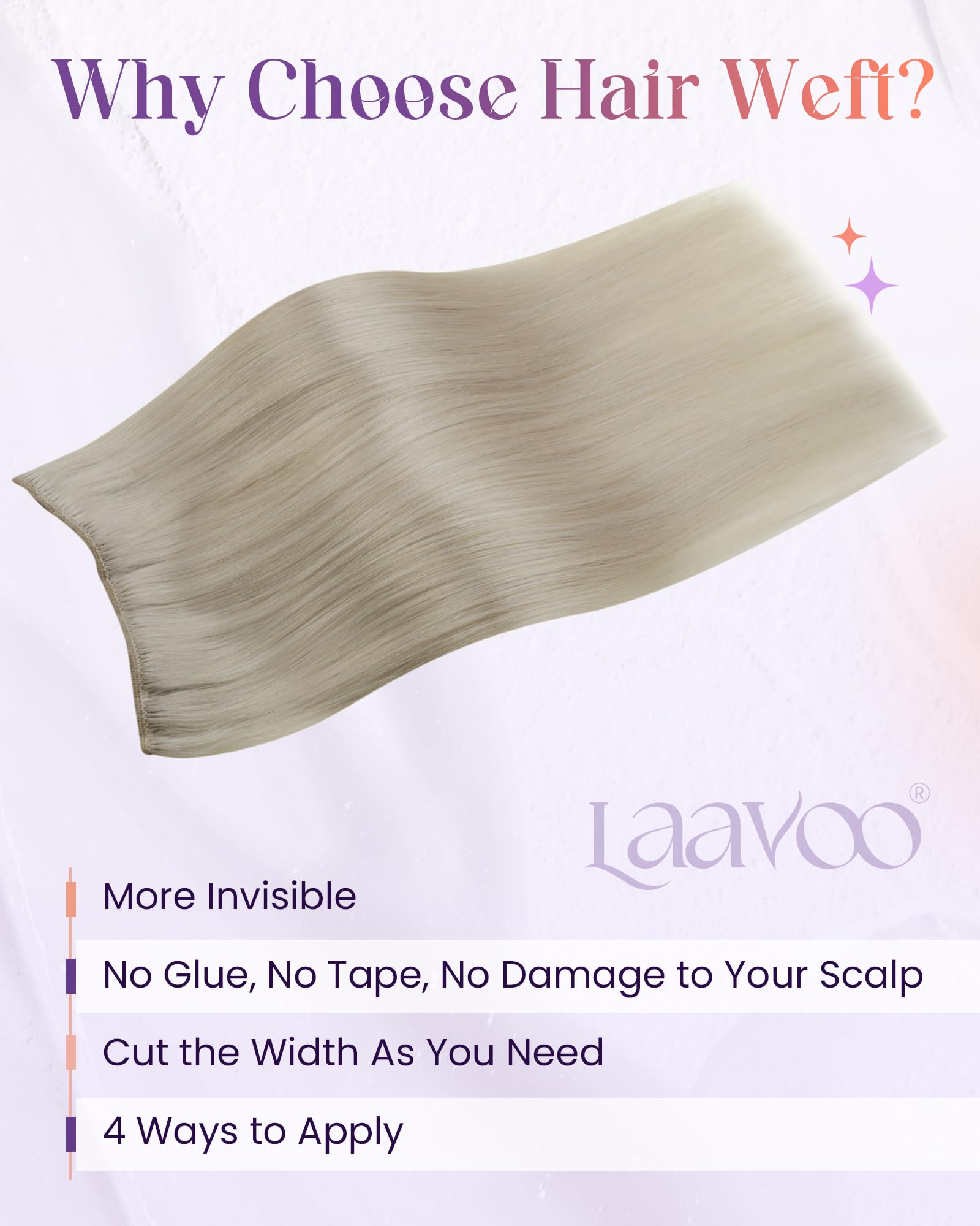 LaaVoo Weft Hair Extensions Real Human Hair Blonde 100g 22 Inch Sew in Hair Extensions Full Head Straight Remy Invisible Double Weft Weave #60 - Image 2
