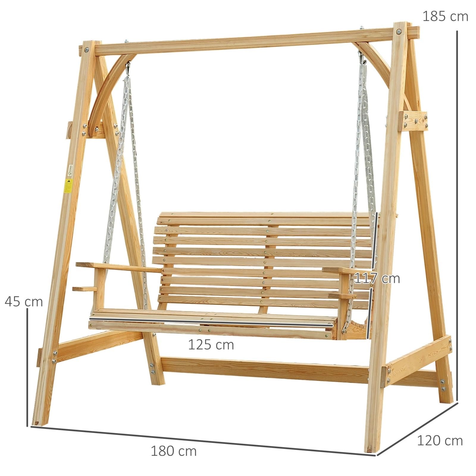 Altalena Legno Sedile da giardino a 2 posti, panca altalena in legno con portabicchieri for portico esterno, naturale