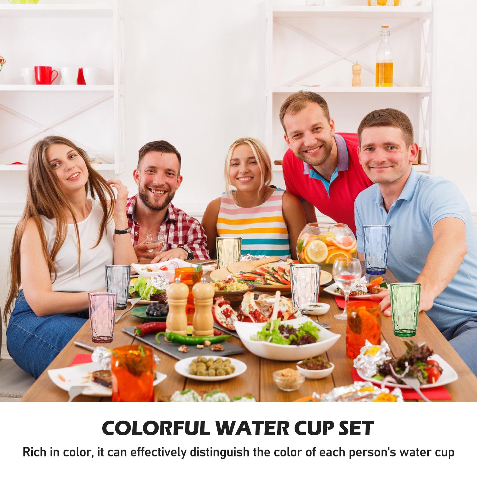 BYZESTY Zestaw 6 Dużych Szklanek do Picia, 470 ml - Kolorowe Akrylowe Kubki o Wyglądzie Szkła Kryształowego do Wody, Koktajli, Longdrinków i Soku