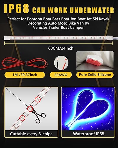 Miniatura 6 de Tira de luz LED azul marino para pesca nocturna, cubierta de cortesía, iluminación de cabina para pontón Jon, barco, kayak, motor, bote bajo,