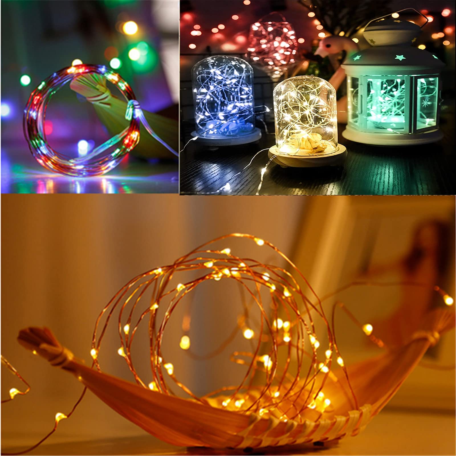 Catena Luminosa A Batteria Per Foto Con 20 Clip, 2m, Luce Bianca Calda, 8 Modalità E Timer, Ricaricabile USB
