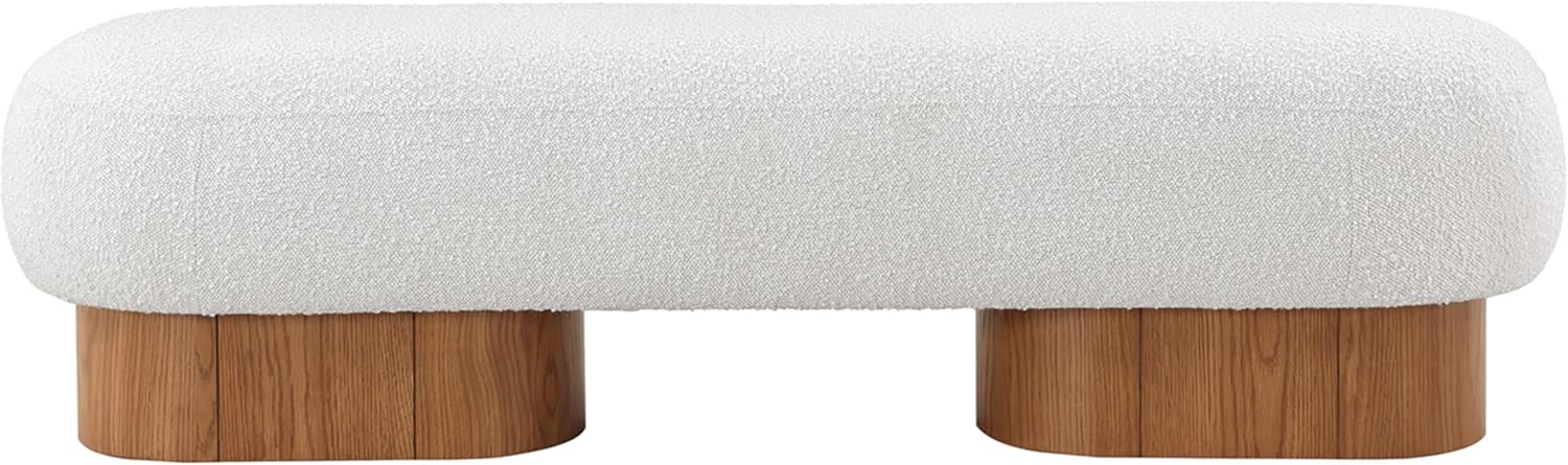 Meridian Furniture 22003Cream Robertson Collection Art Deco Bench with Luxurious Cream Boucle Fabric and Rich Walnut Finish, 60.5" W x 18" D x 16" H, Cream