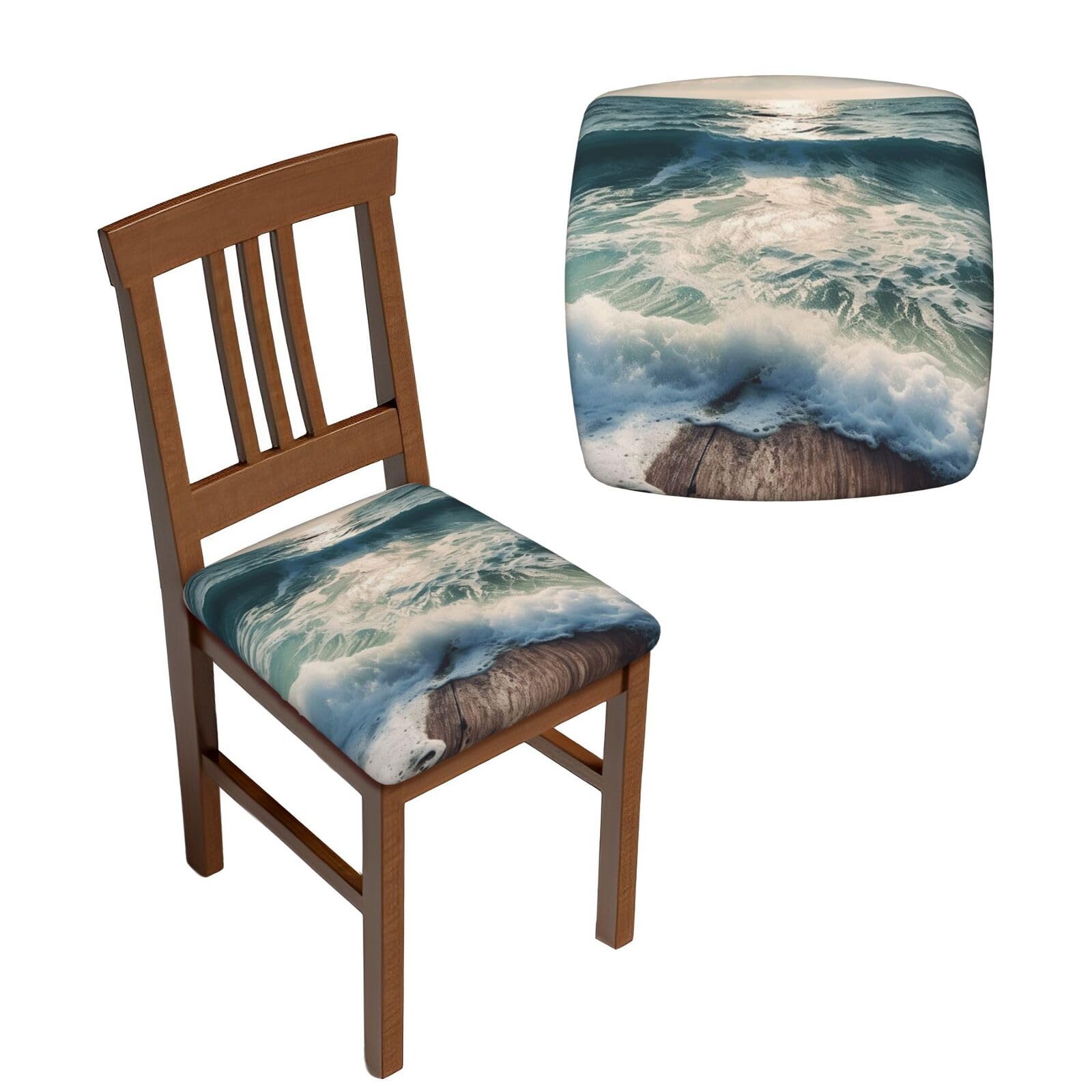 NONHAI 6PCS Dining Chair Seat Covers Set Sea on the Boards Stretch Removable Chairs Covers Washable Seat Cushion Slipcovers Protector for Dining Room Kitchen Chairs