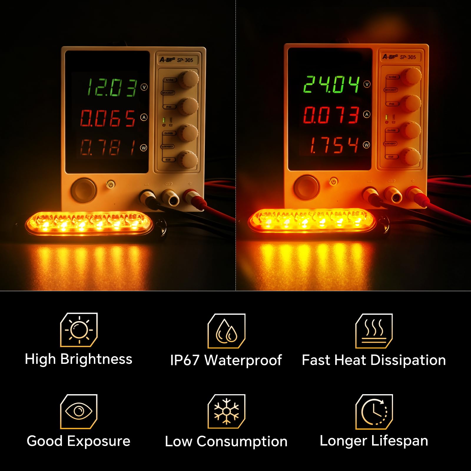 Defvnsy - Pack de 4 - Lumière stroboscopique ultra mince ambre à 6 LED - Barre lumineuse à LED Mini barre lumineuse d'urgence 18 Mode clignotant 12V-24V pour véhicule ou camion universel