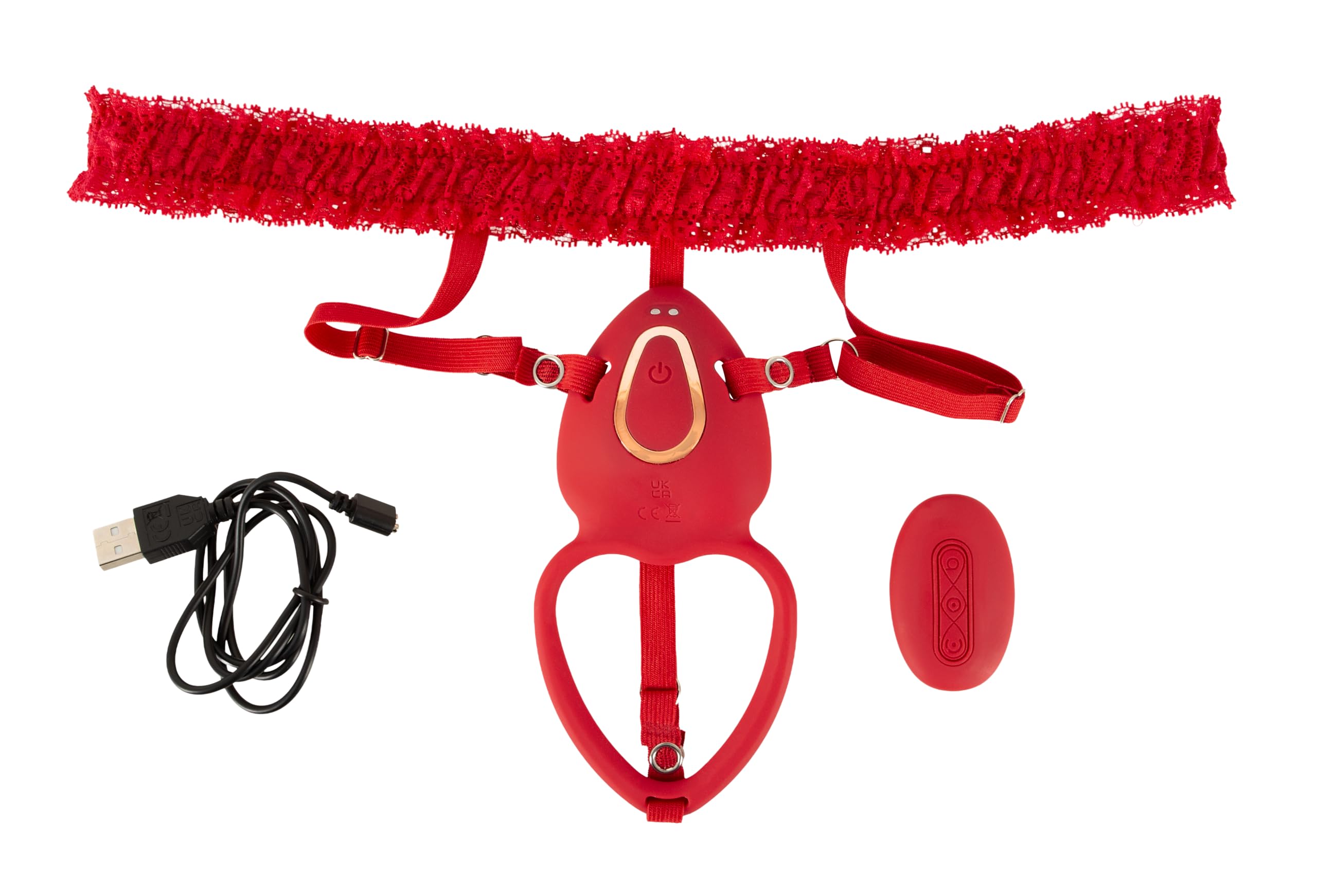 You2Toys Set vibratore con reggicalze in pizzo e telecomando, 10 modalità di vibrazione silenziose, impermeabile, ricaricabile tramite USB, stimolatore clitorideo in silicone, anello a forma di cuore