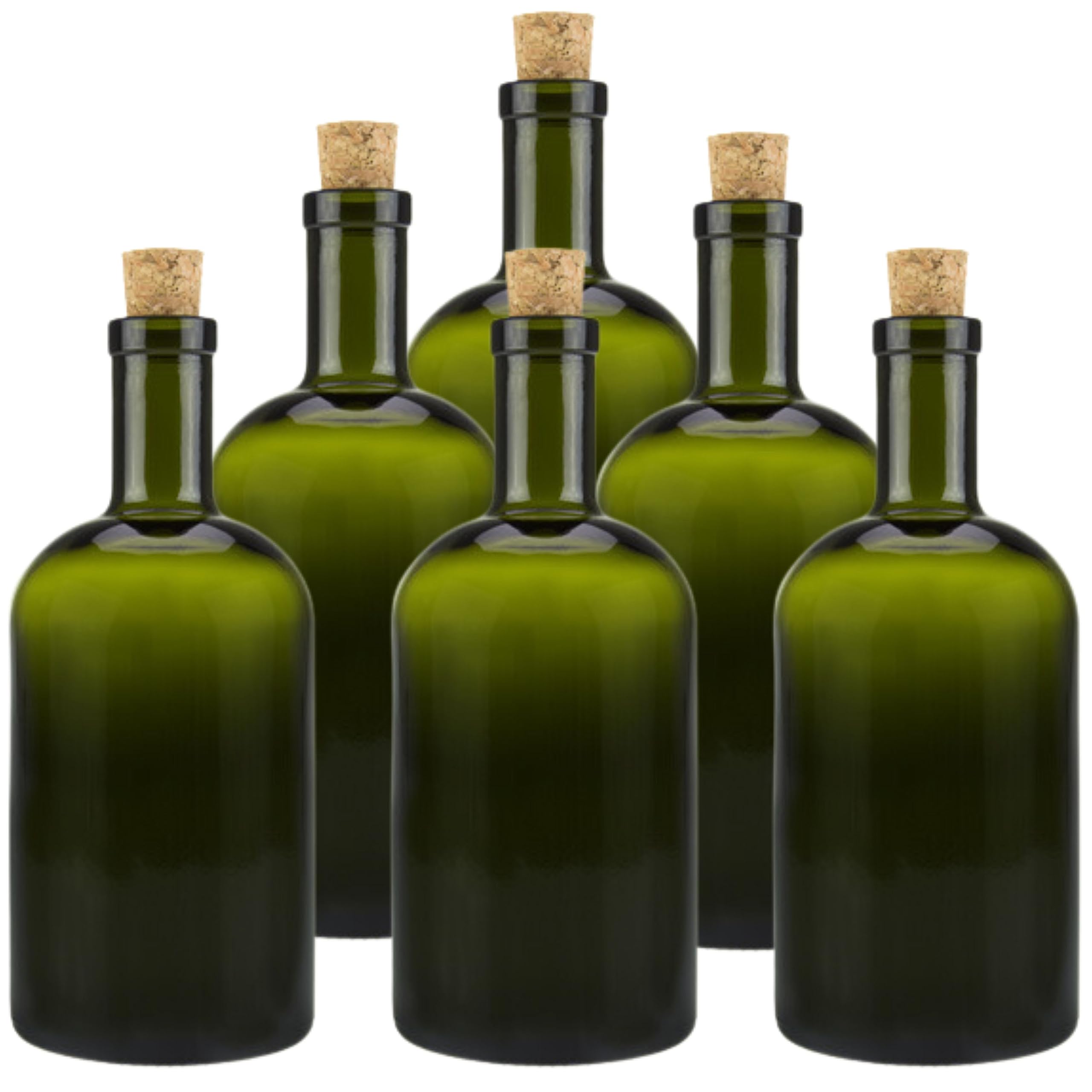 mikken Lot de 6 bouteilles en verre vert et marron de 500 ml avec bouchon en liège.