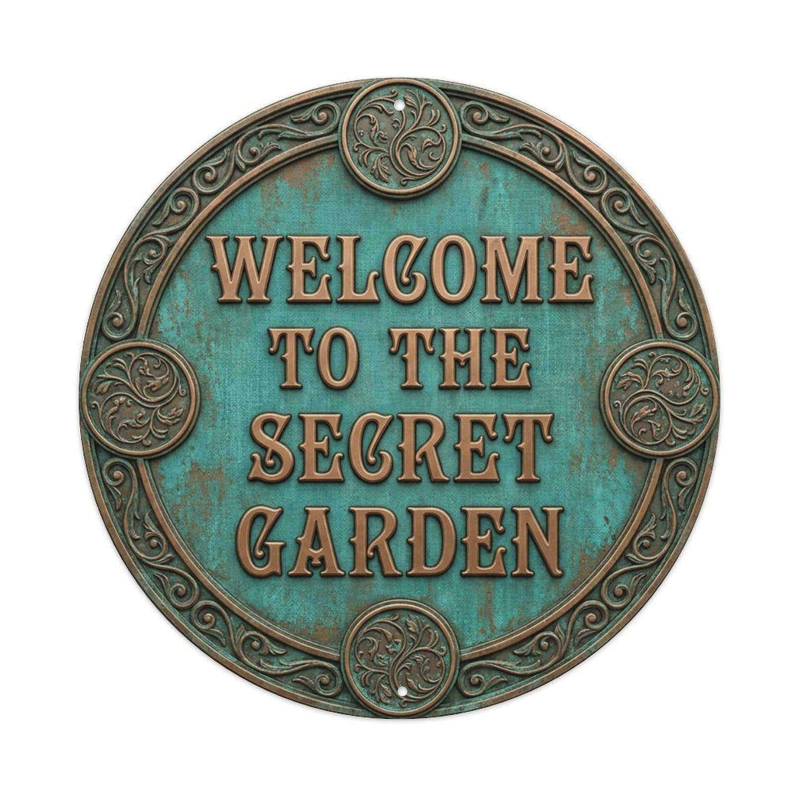 Vintage Welcome Secret Garden Ornate Forged Metal Tin Sign