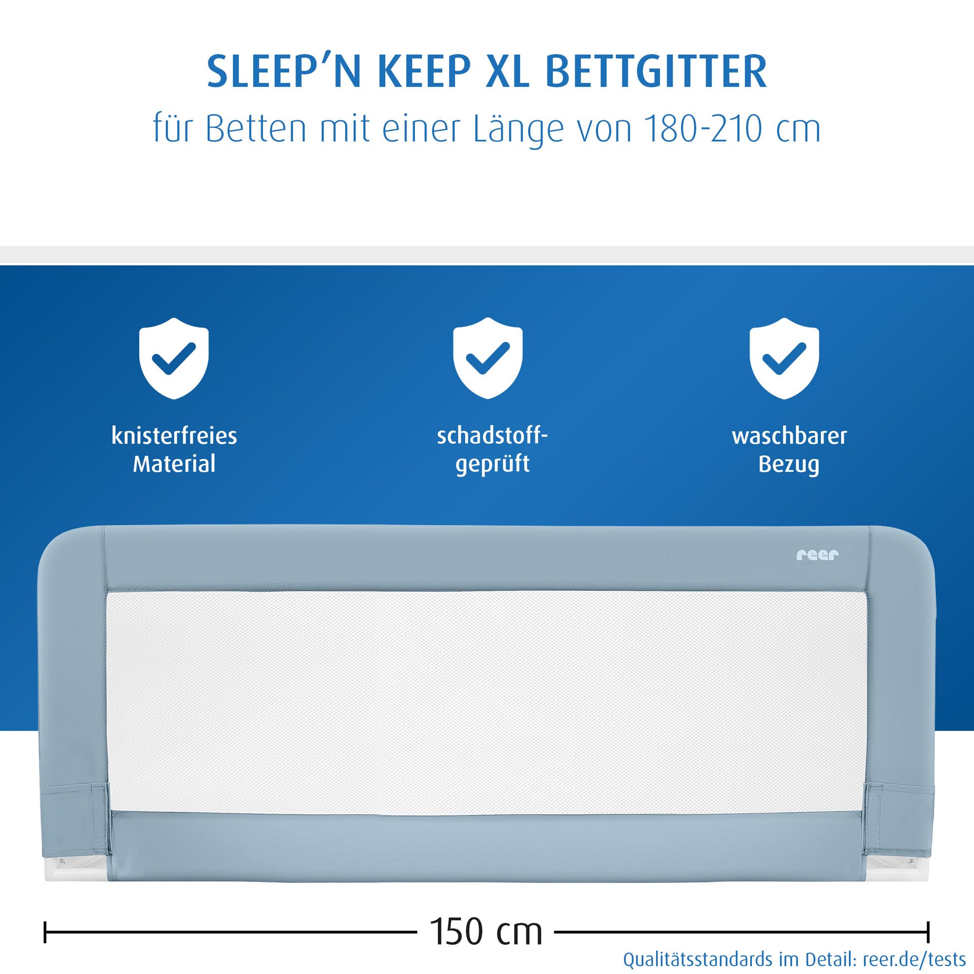 Reer Sleep'n Keep, Rausfallschutz fürs Babybett, 150 cm Länge für Betten von 180-210 cm Länge