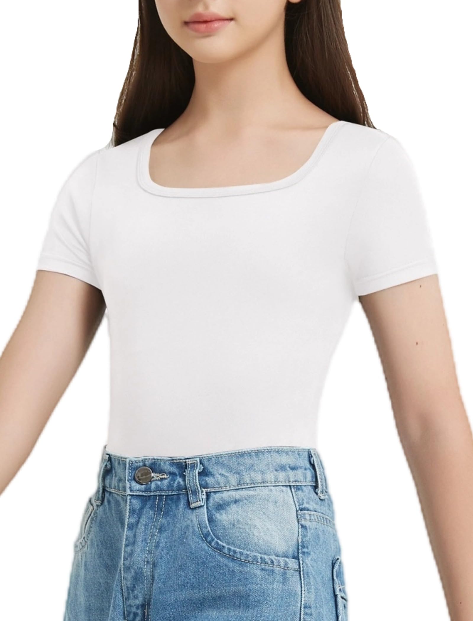 EXARUS Body da ragazza a maniche corte casual con scollo rotondo maglietta per bambini a tinta unita 8-14 anni