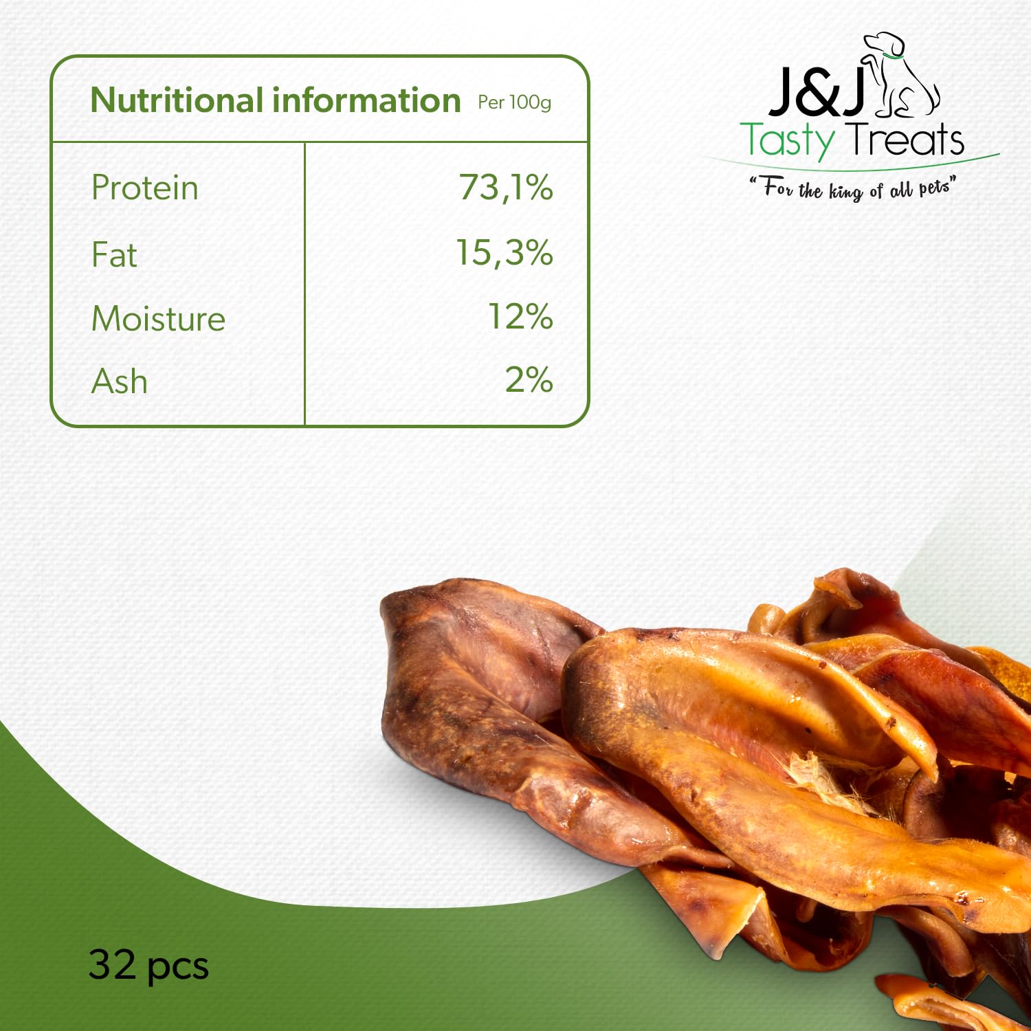 J&J Tasty Treats Orecchie di Maiale per Cani di Alta Qualità Snack per Cani (32 Pezzi)