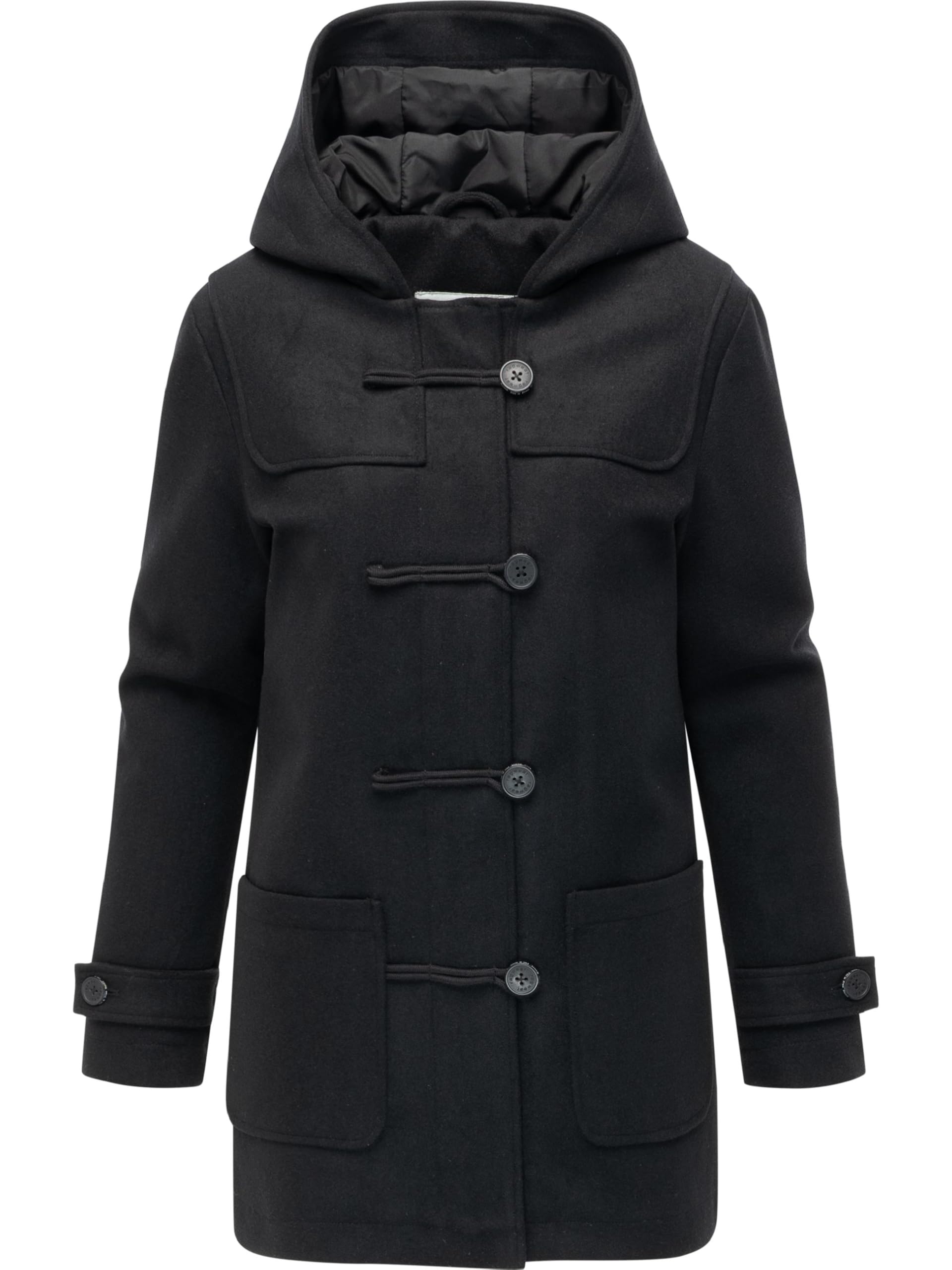 Ragwear YOUMODO Women's Lightweight Short Winter Coat in Wool Look with Zip and Button Placket in Duffle Style Parka Duffina XS - 3XL, black, S