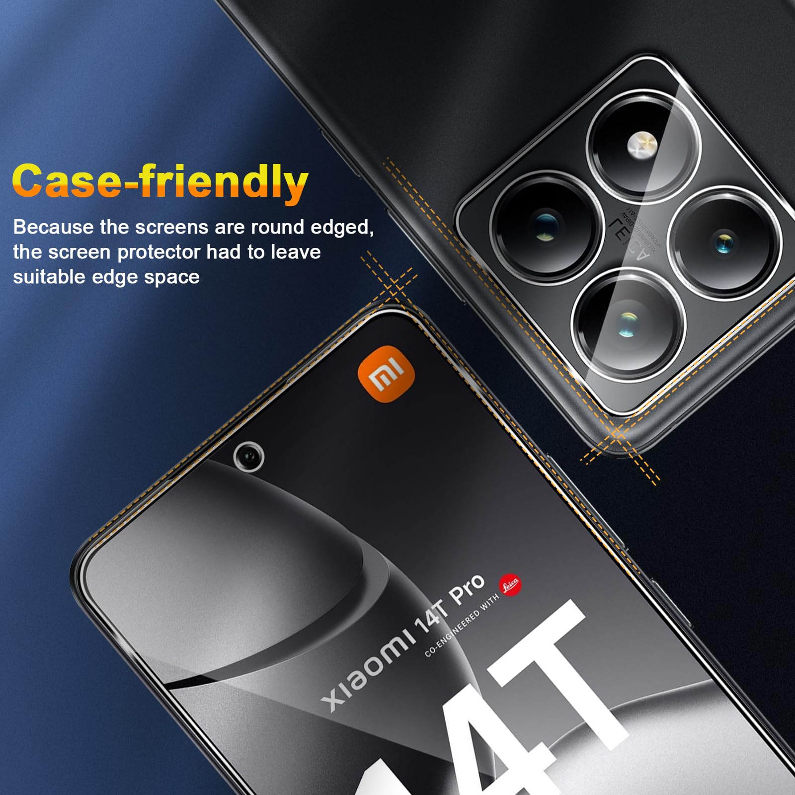 QULLOO Szkło hartowane do Xiaomi 14T Pro, 3 sztuki szkła ochronnego i 3 sztuki folii na aparat, twardość 9H, odporna na zarysowania HD, przezroczysta osłona ekranu