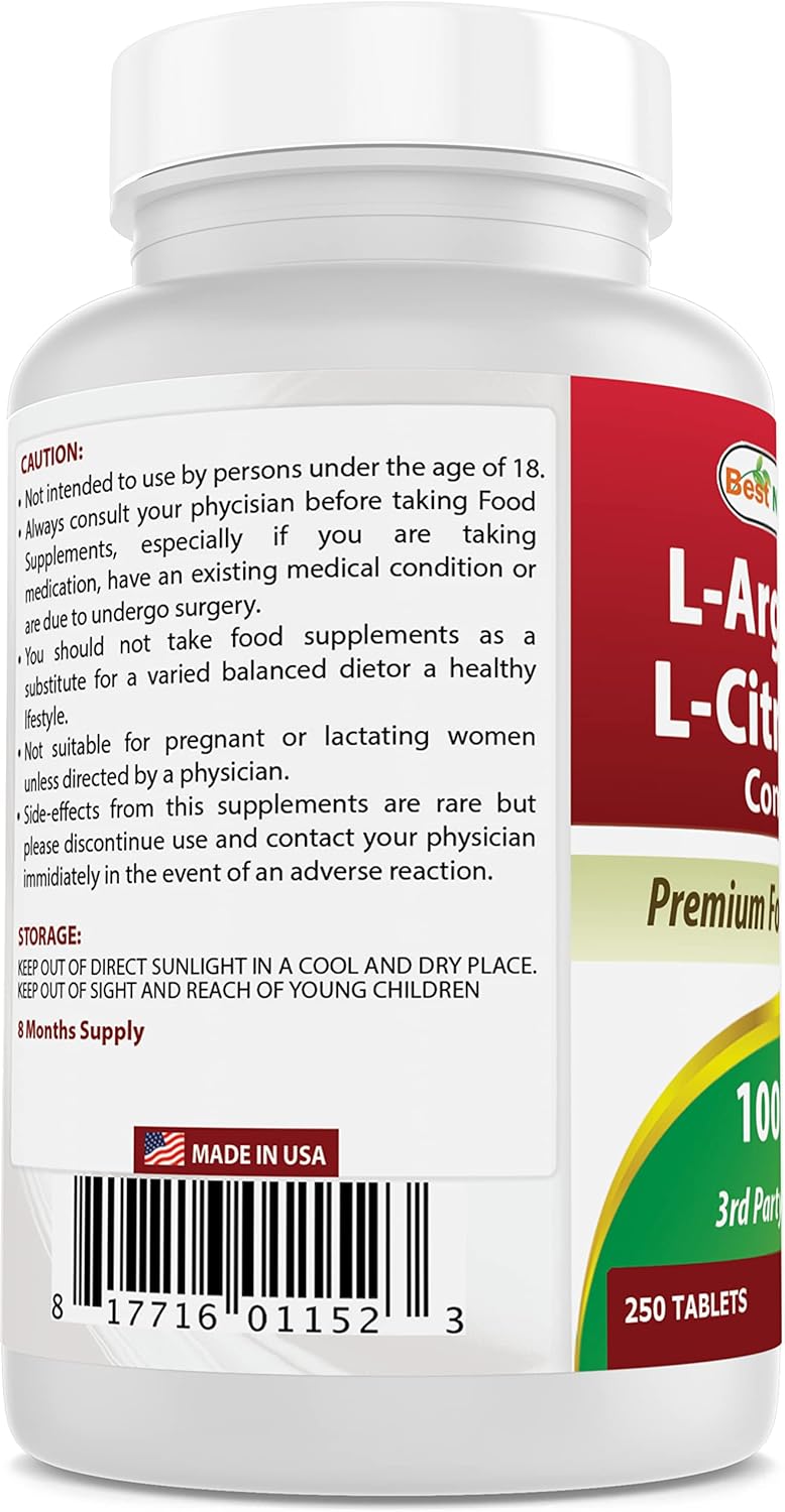 Best Naturals LArginine LCitrulline Complex 1000 mg 250 Tablets (250 Count (Pack of 2)) BigaMart