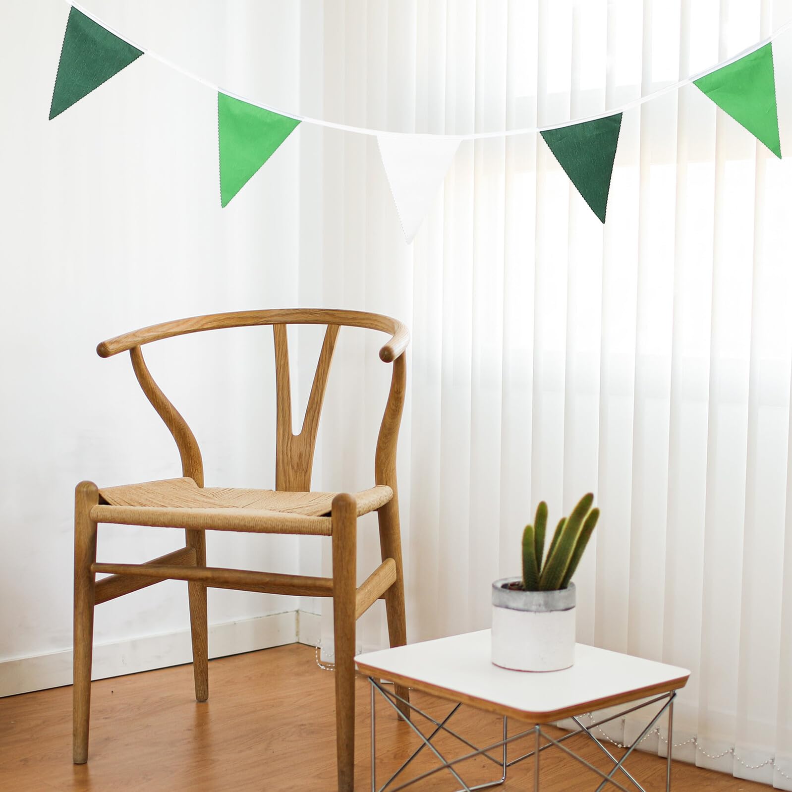 HANABASS 3 Piezas Banderines Triangulares Color Sólido Verde Degradado Guirnalda Decorativa para Cumpleaños Bodas y Jardines y Fácil de Colgar