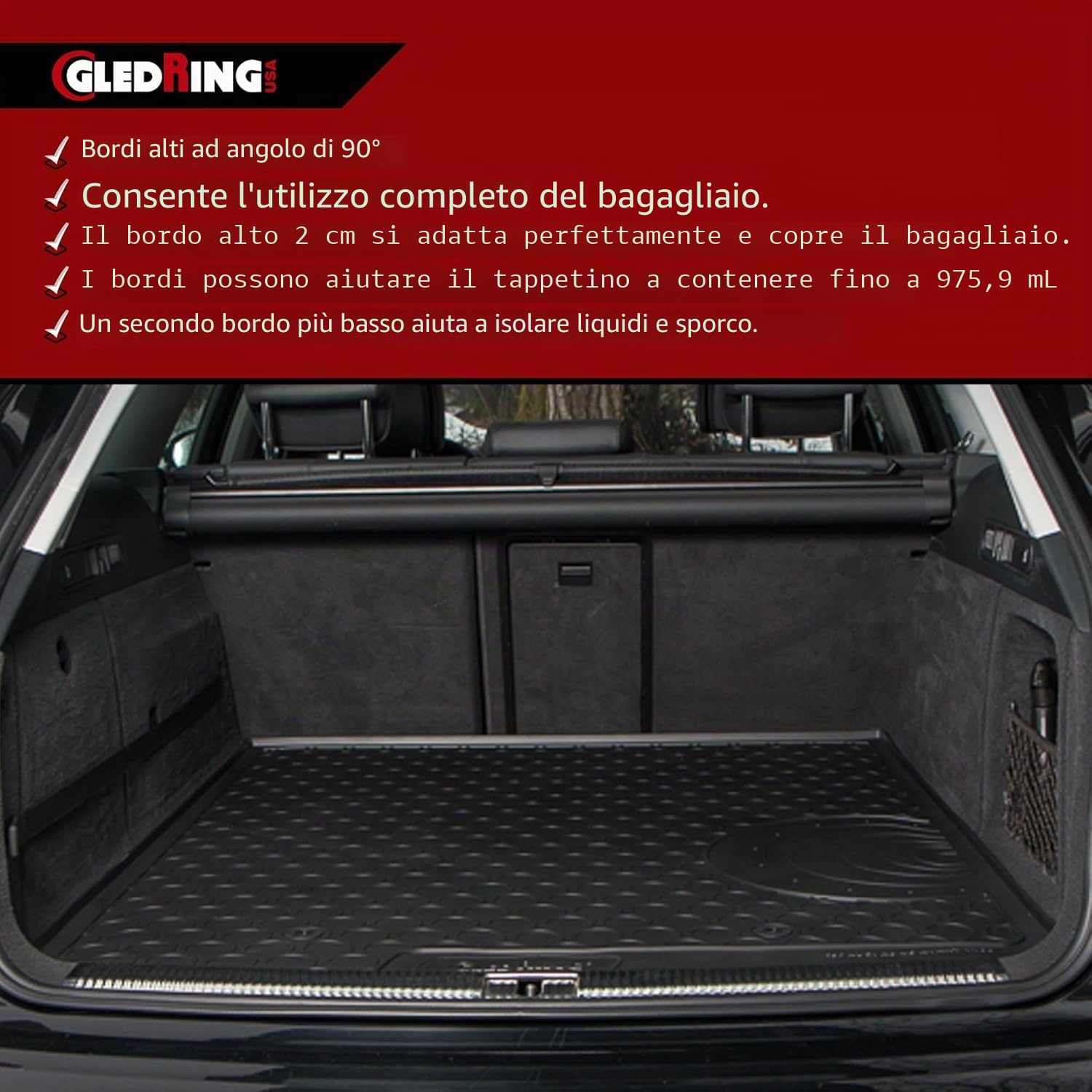 Gledring Tappeto Bagagliaio in Rubbasol (Gomma) Compatibile con BMW X1 (U11) Diesel 2022- (Piano di carico Alto, con sedili Posteriori fissi)